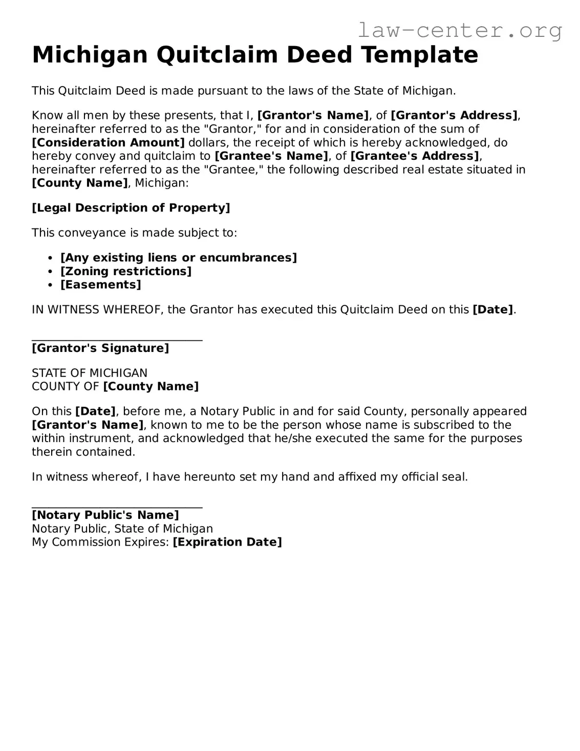Attorney-Approved Michigan Quitclaim Deed Document