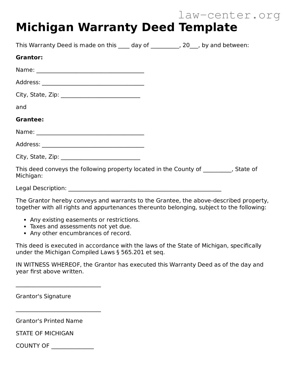 Attorney-Approved Michigan Deed Document