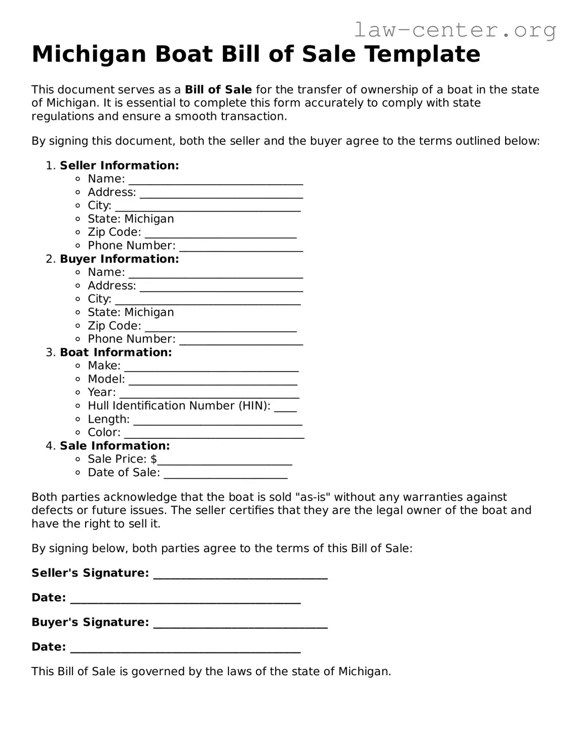 Attorney-Approved Michigan Boat Bill of Sale Document