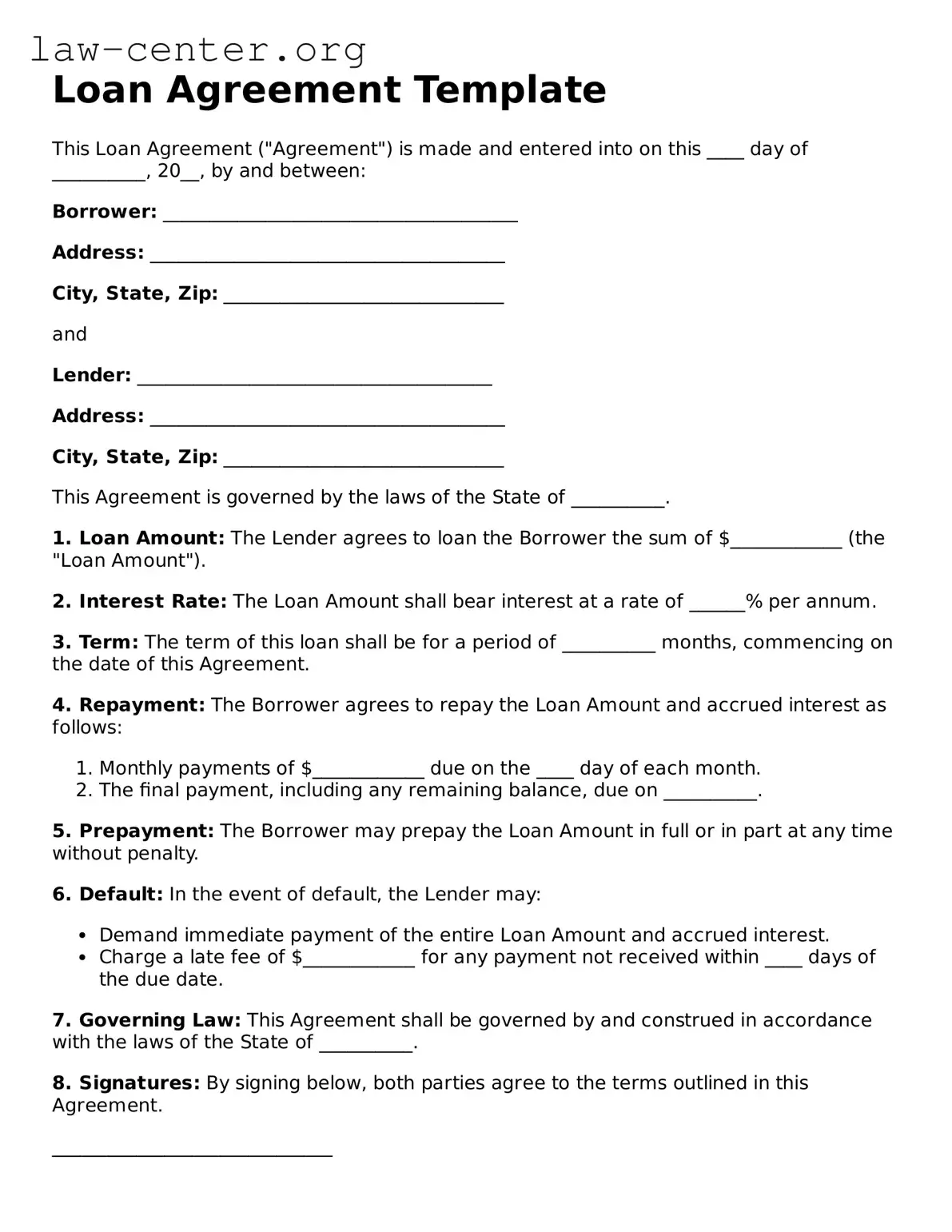 Free Loan Agreement Template