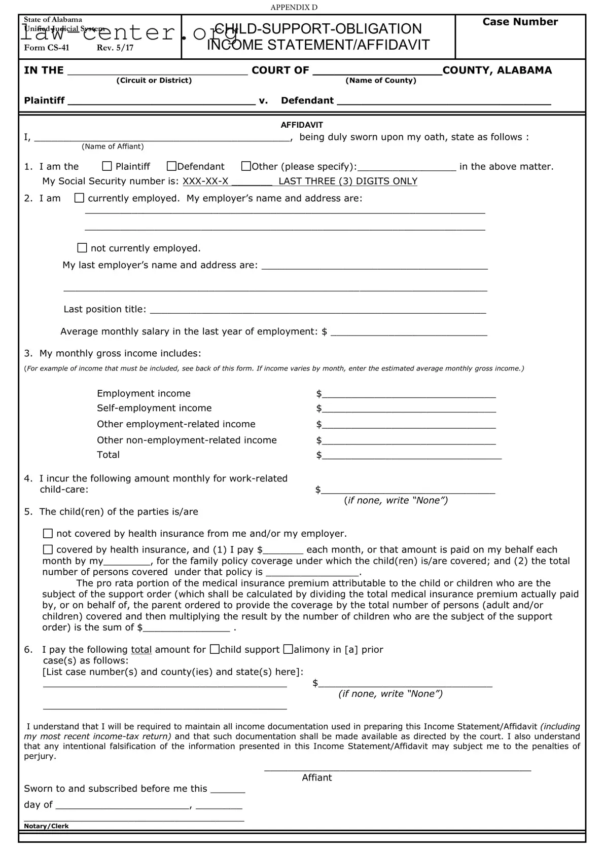 Get Alabama Child Support Income Form