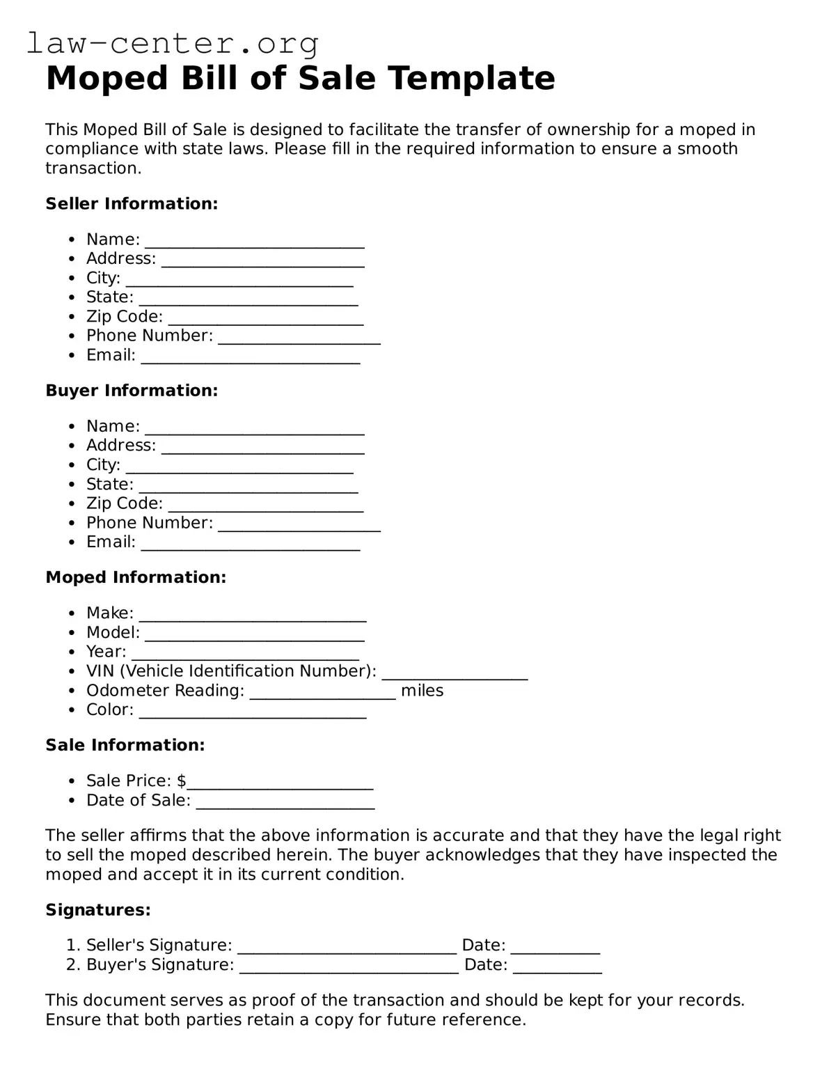 Free Moped Bill of Sale Template