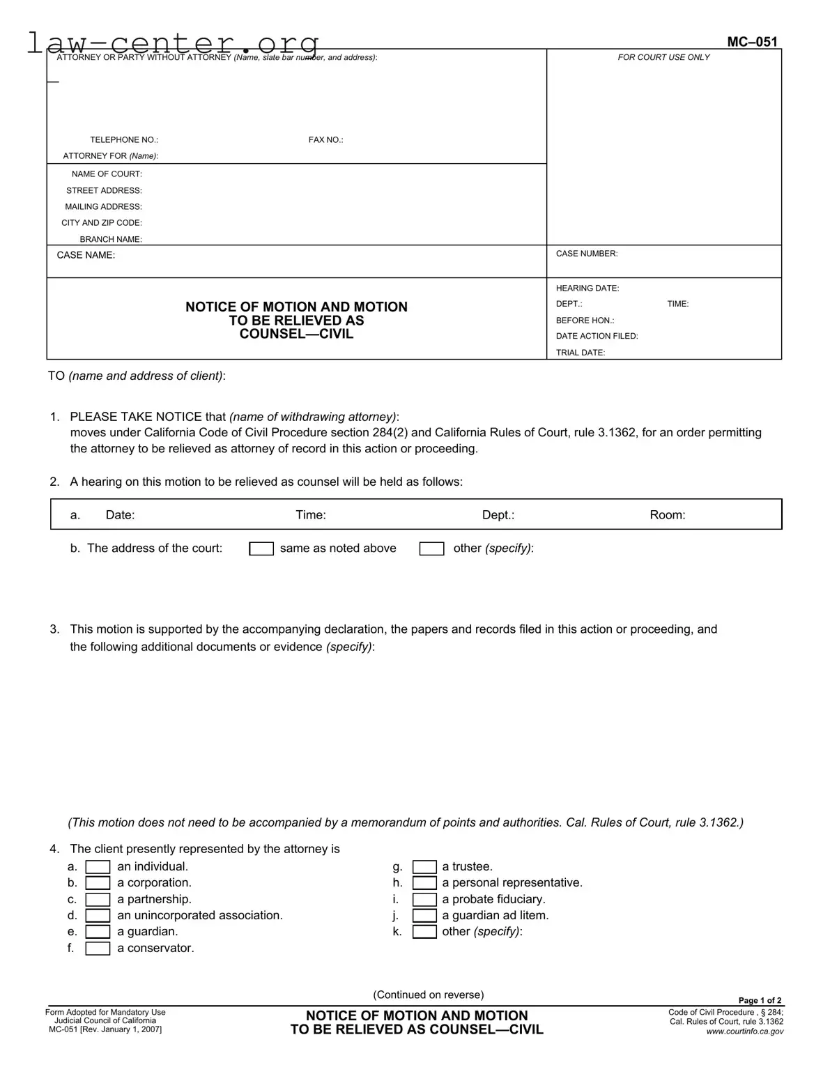 Get California Motion Form