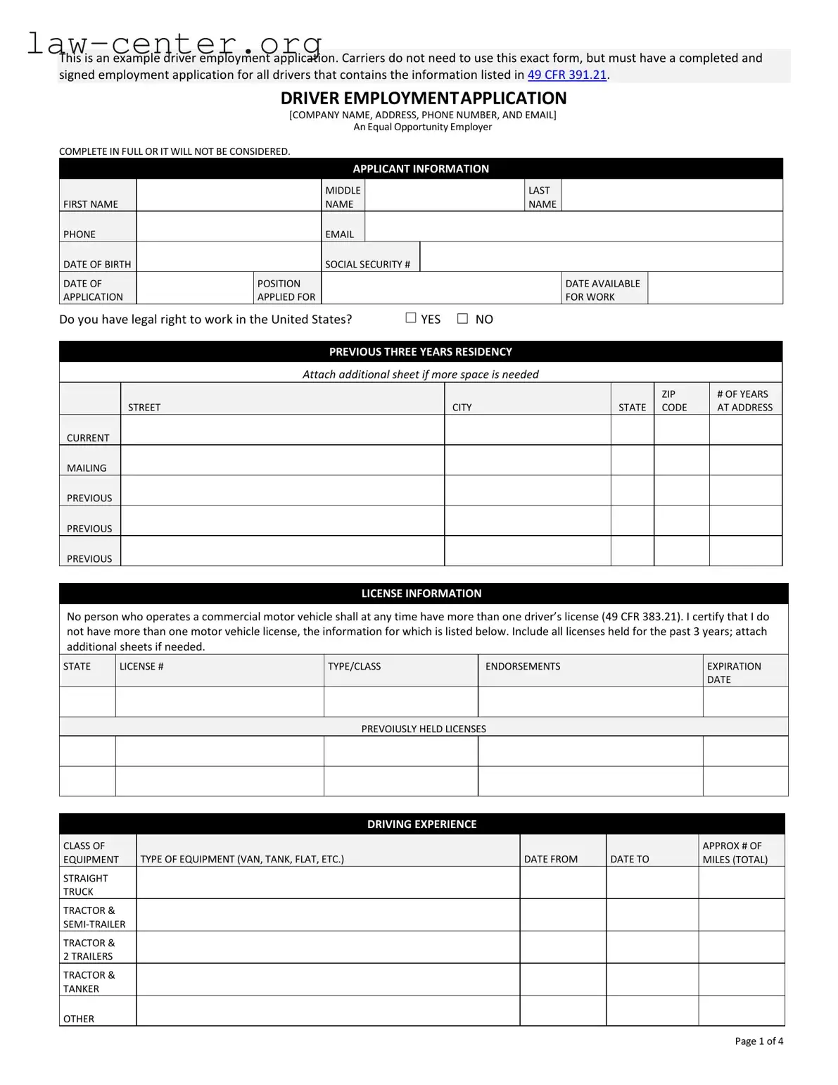 Get Application For Driver Form