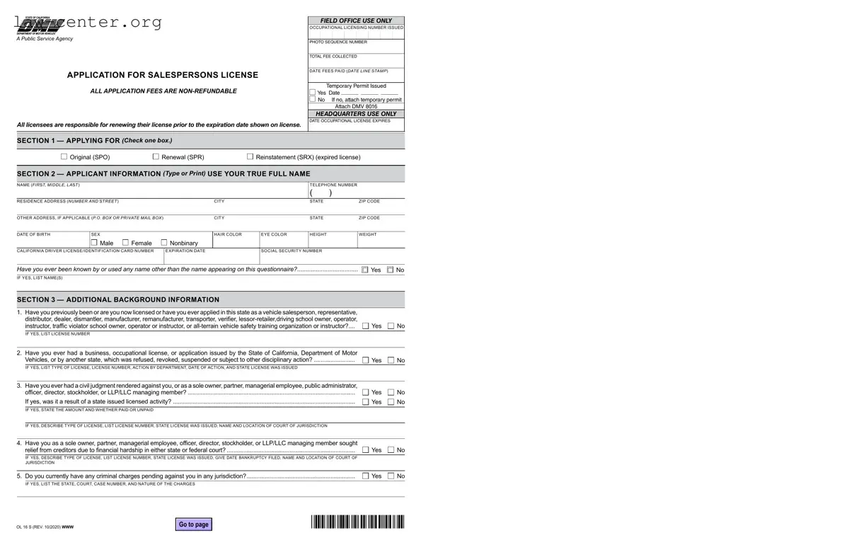 Get California Vehicle Salesperson License Form