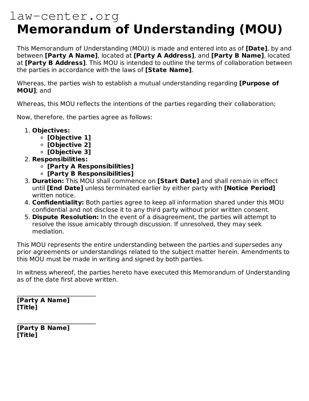 Free Memorandum of Understanding Template