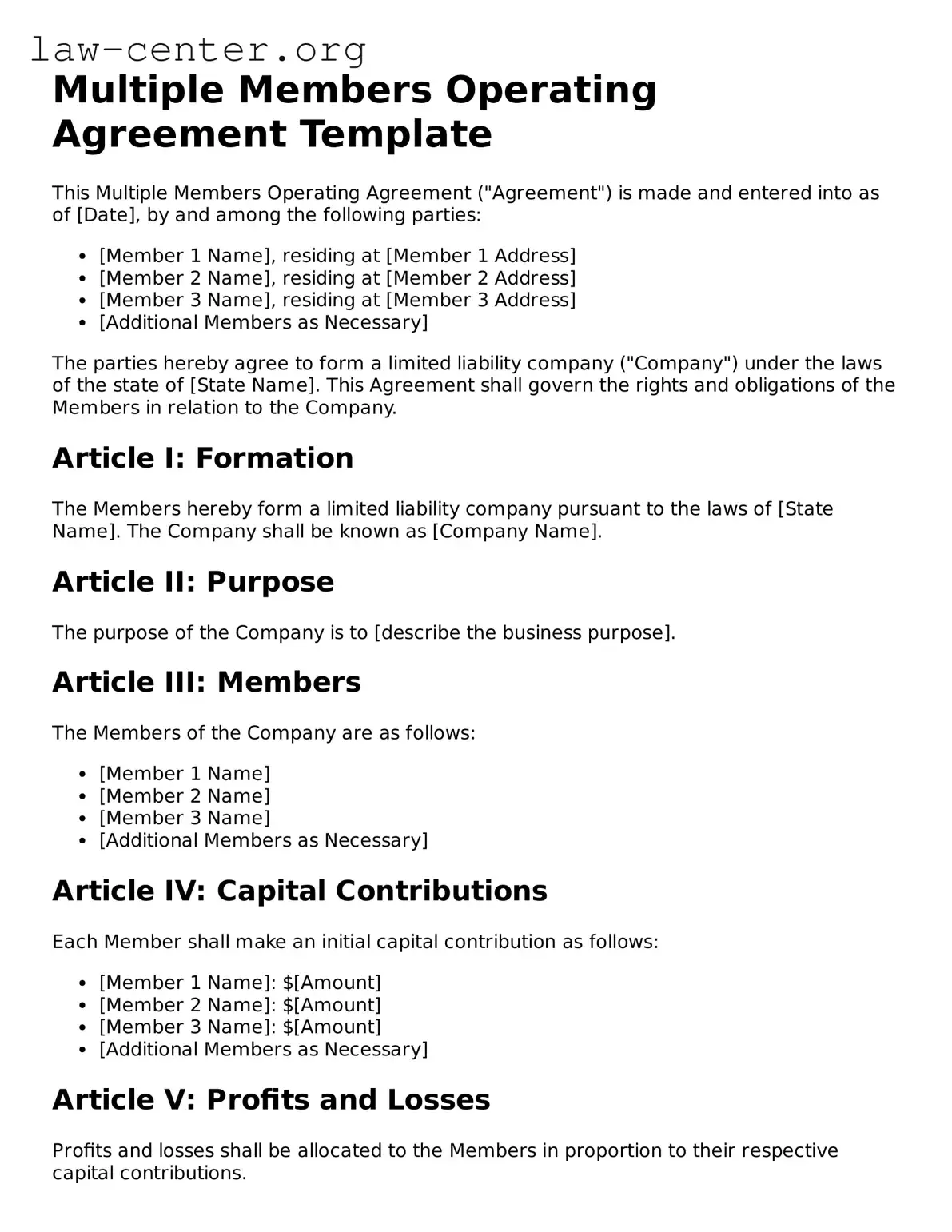 Free Multiple Members Operating Agreement Template
