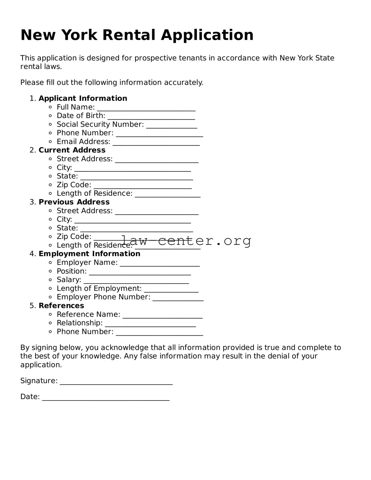 Attorney-Approved New York Rental Application Document