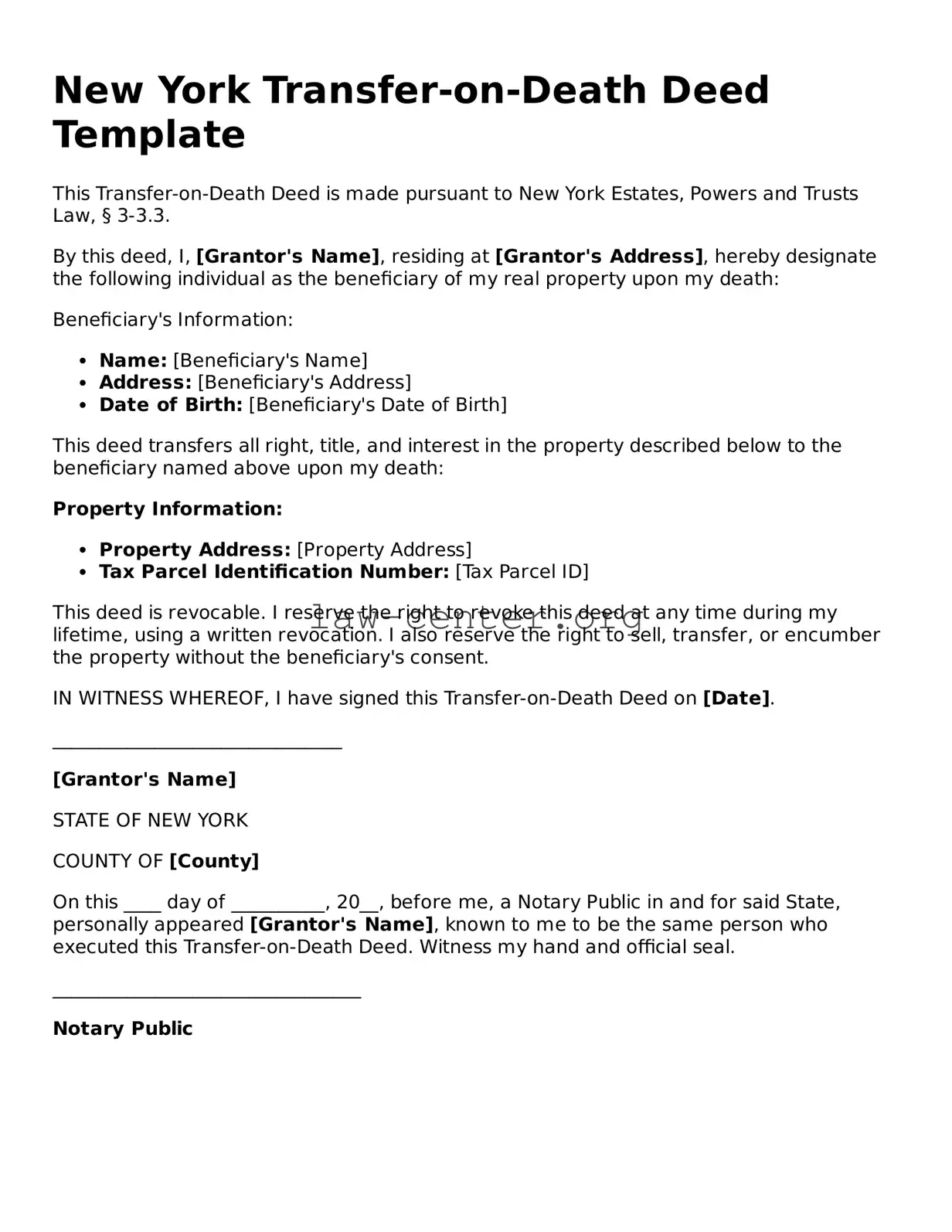 Attorney-Approved New York Transfer-on-Death Deed Document