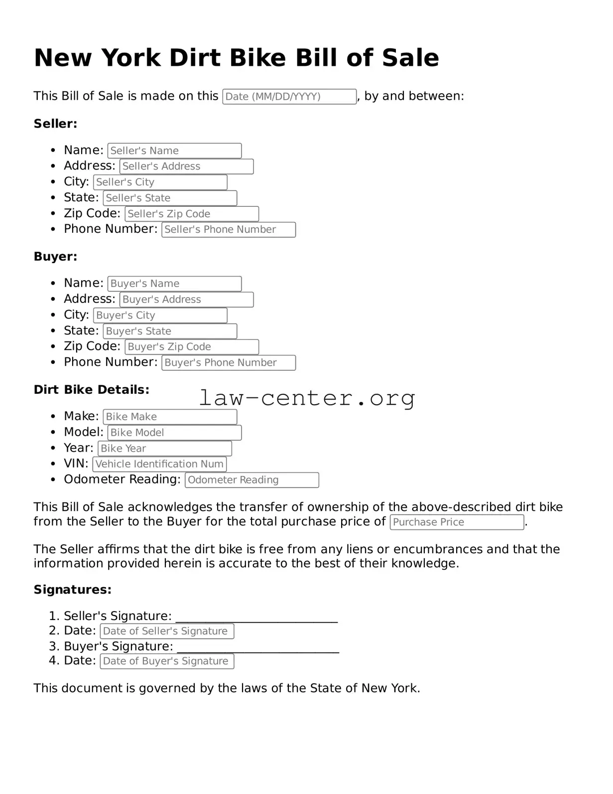 Attorney-Approved New York Dirt Bike Bill of Sale Document