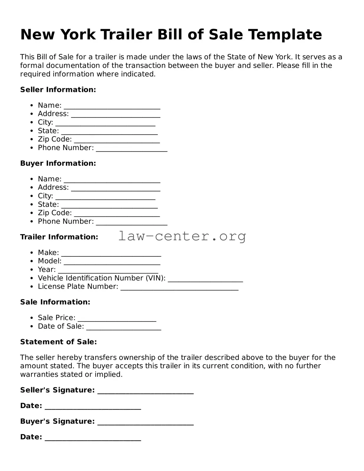 Attorney-Approved New York Trailer Bill of Sale Document