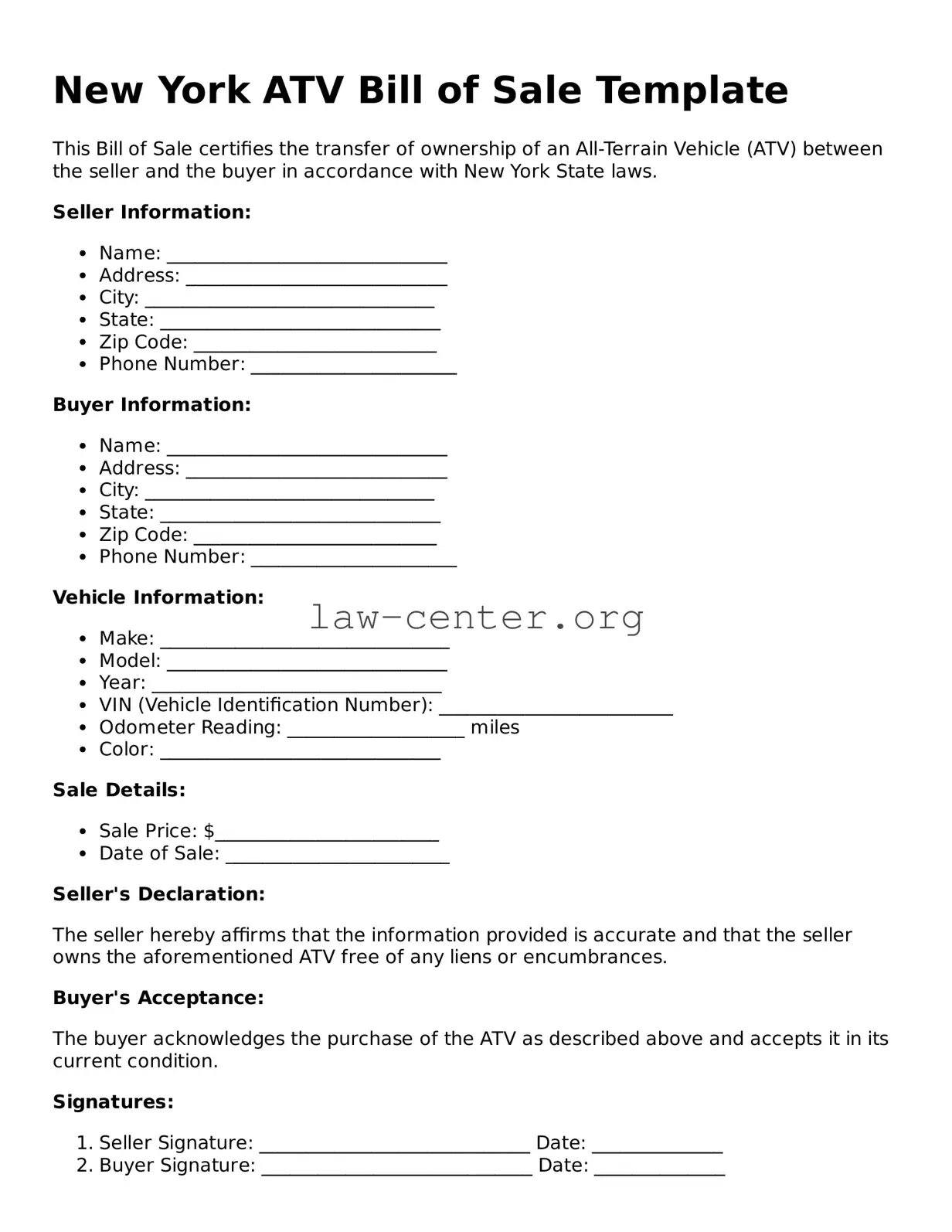 Attorney-Approved New York ATV Bill of Sale Document