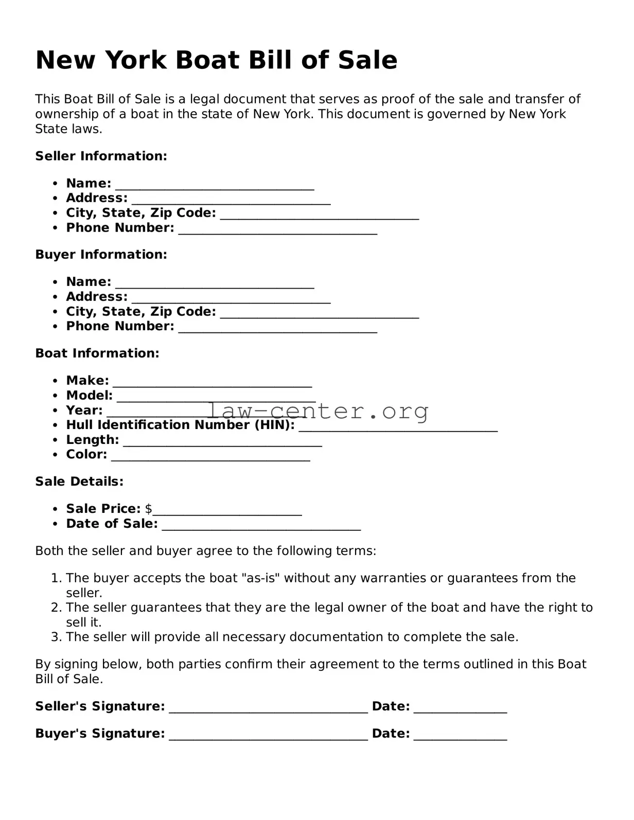 Attorney-Approved New York Boat Bill of Sale Document