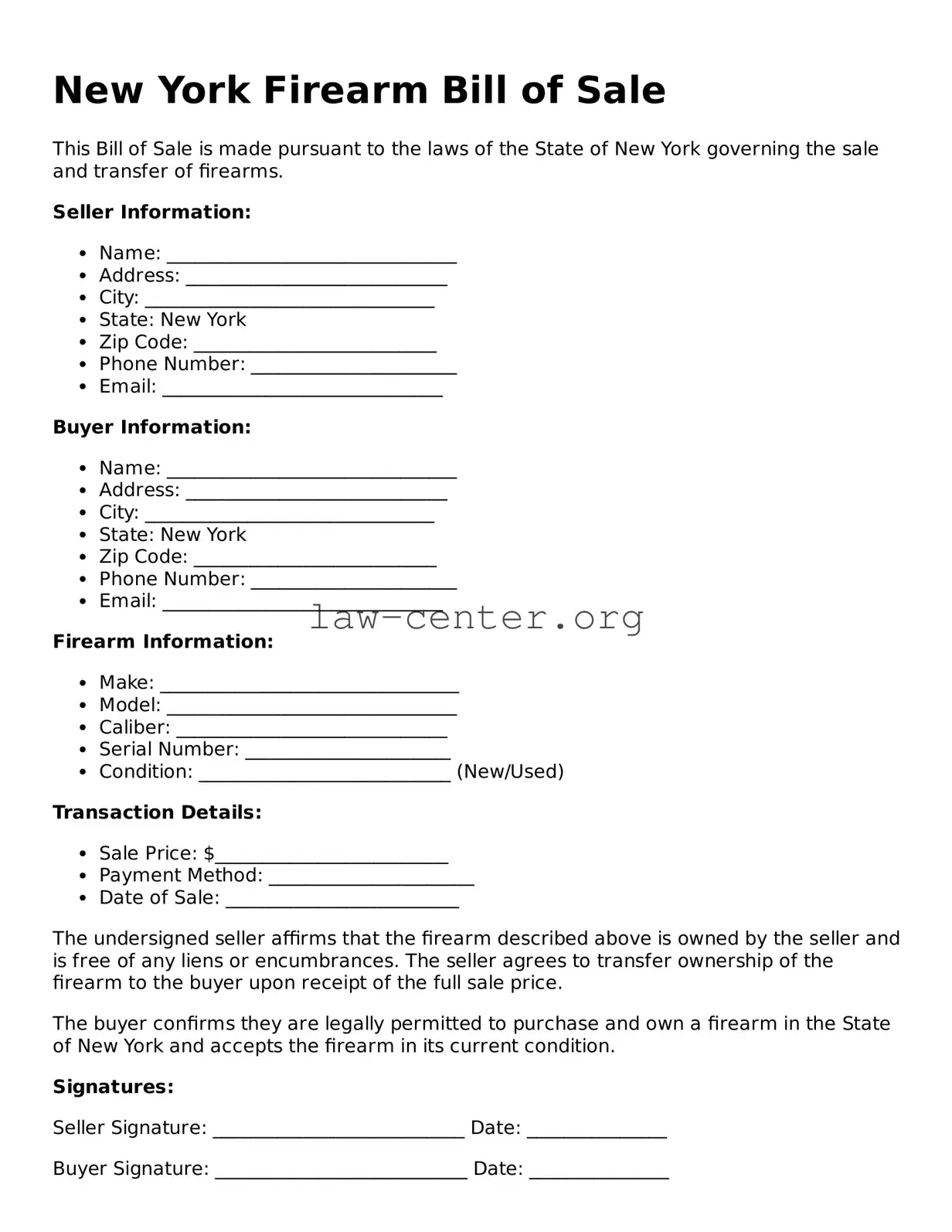 Attorney-Approved New York Firearm Bill of Sale Document