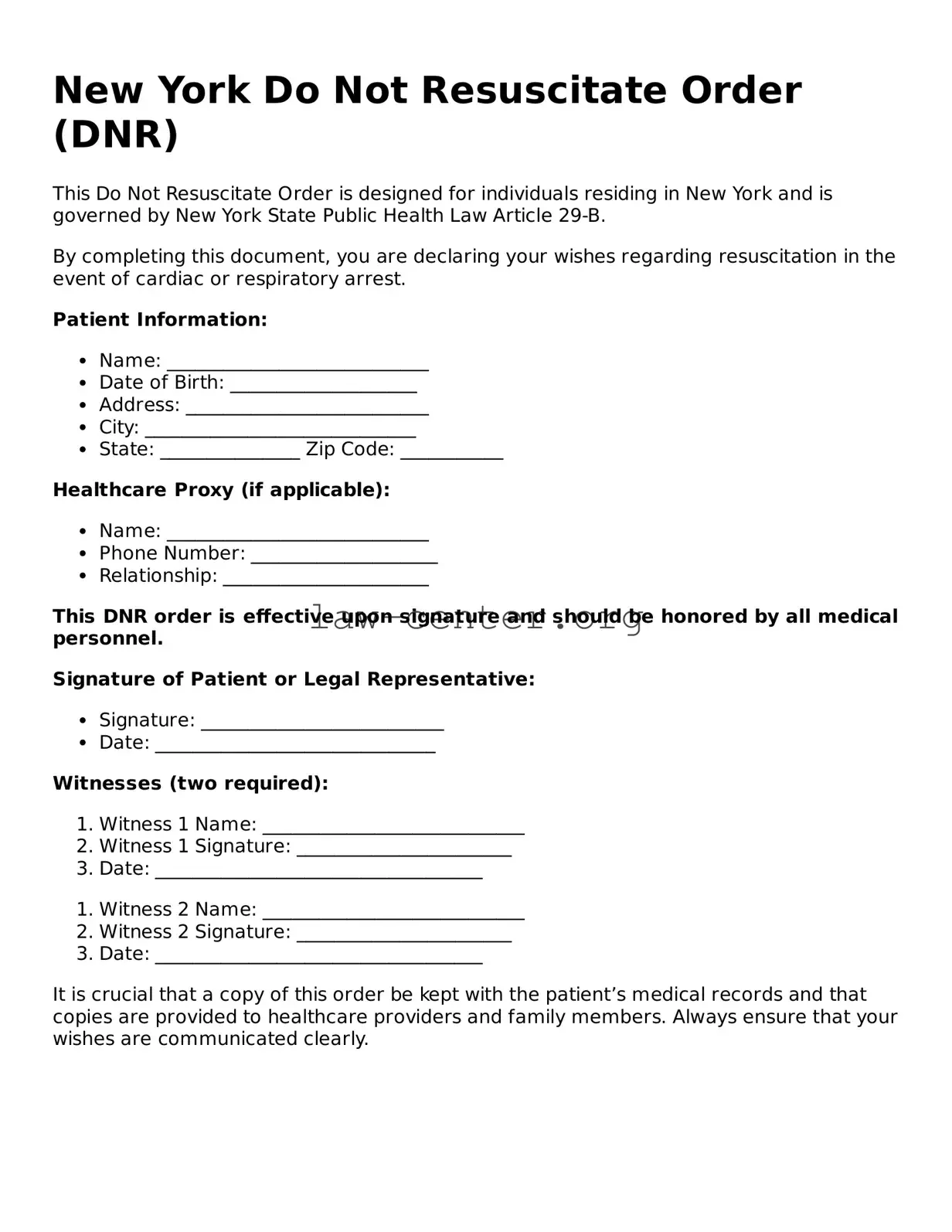 Attorney-Approved New York Do Not Resuscitate Order Document