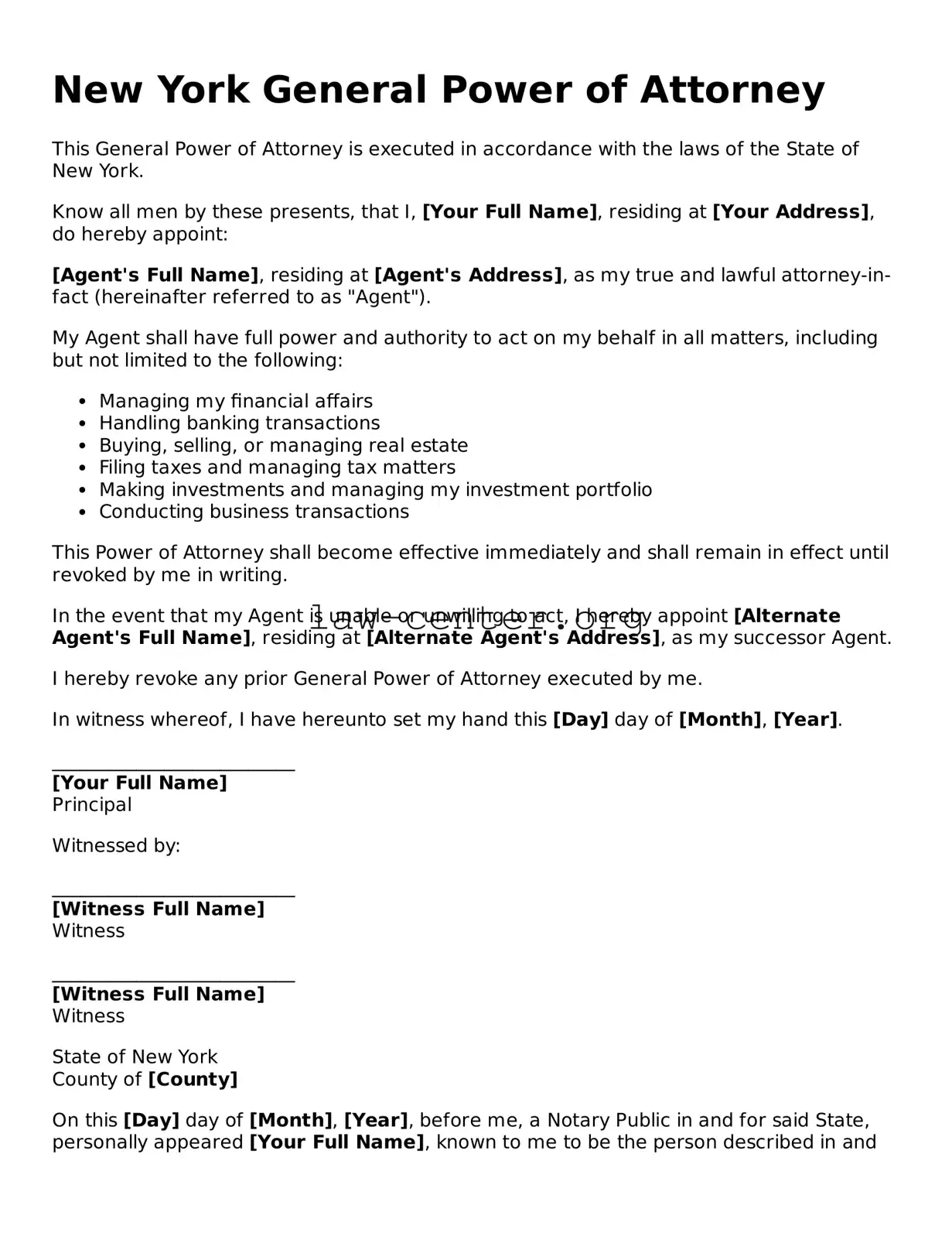 Attorney-Approved New York General Power of Attorney Document