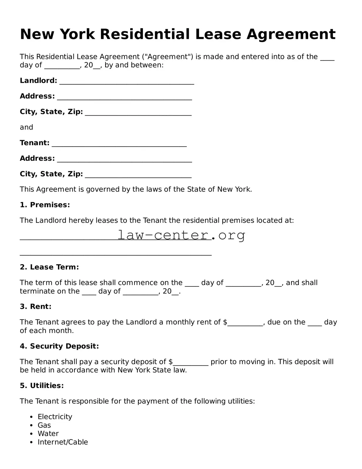 Attorney-Approved New York Residential Lease Agreement Document