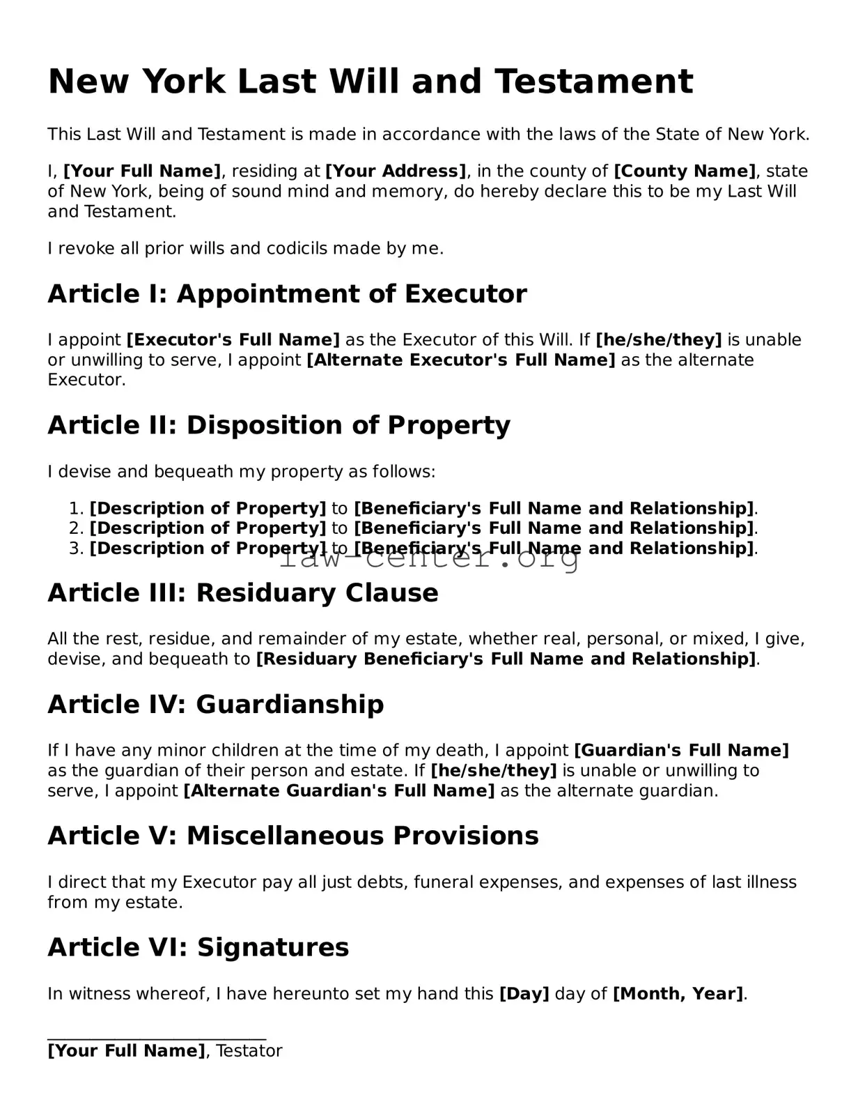 Attorney-Approved New York Last Will and Testament Document