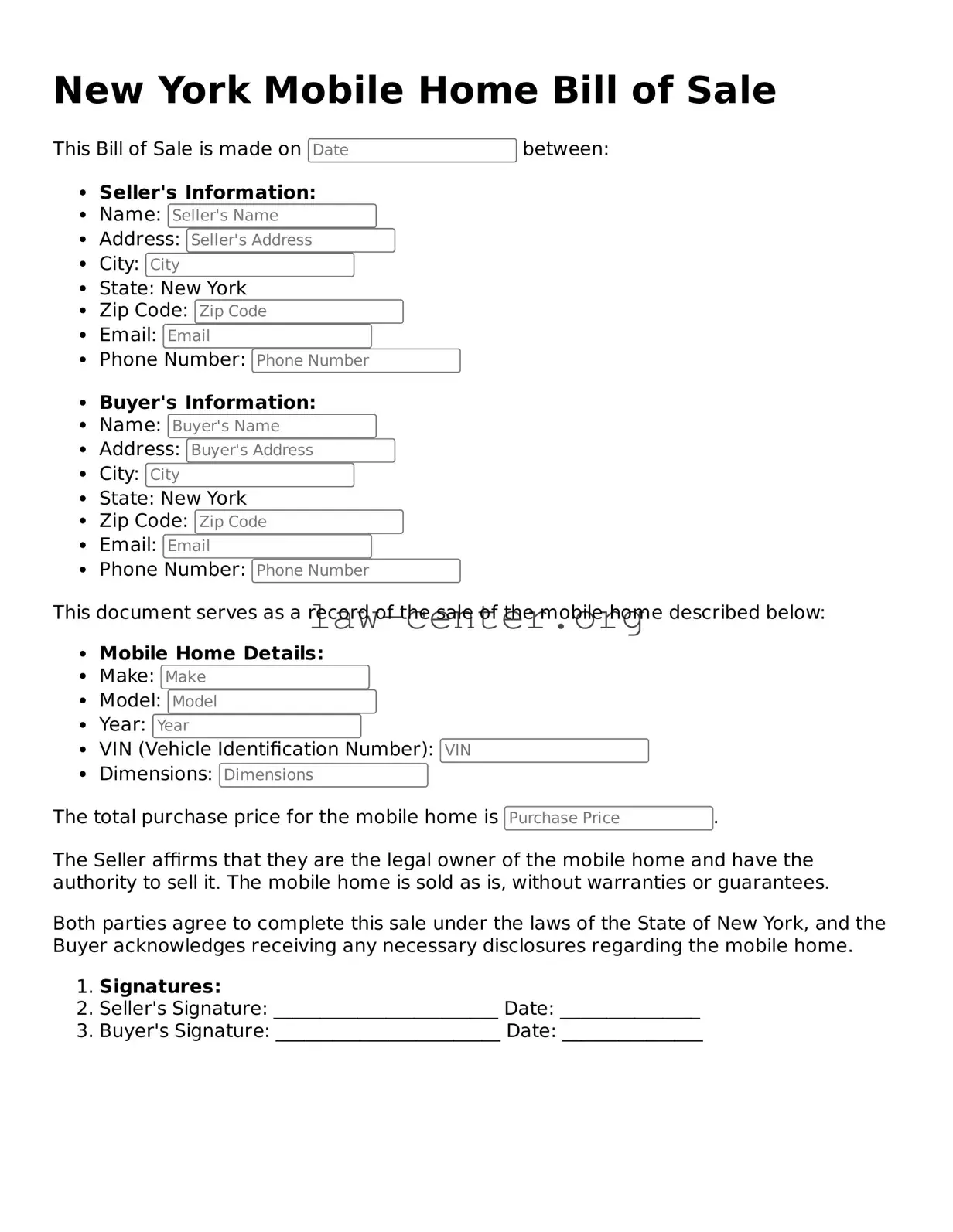 Attorney-Approved New York Mobile Home Bill of Sale Document