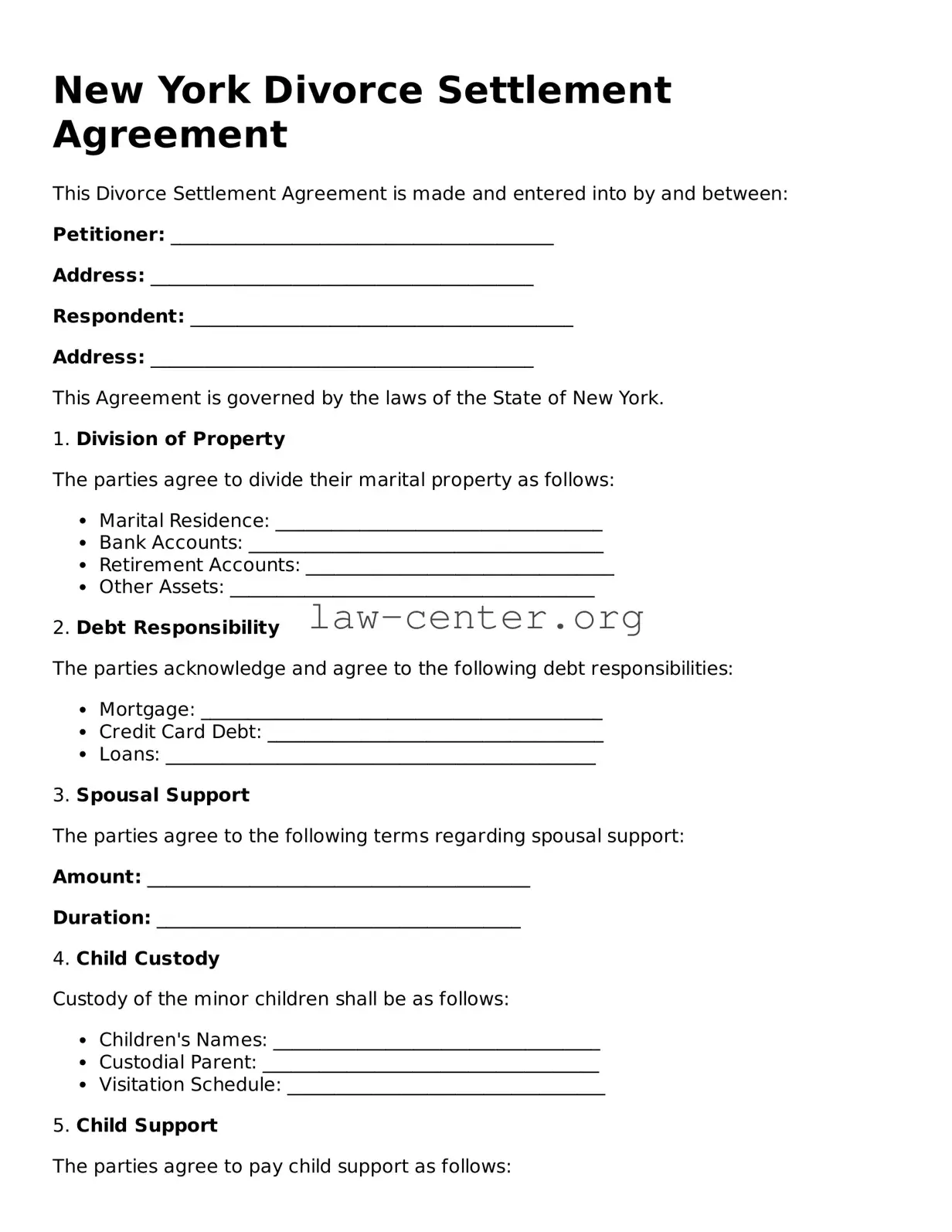 Attorney-Approved New York Divorce Settlement Agreement Document