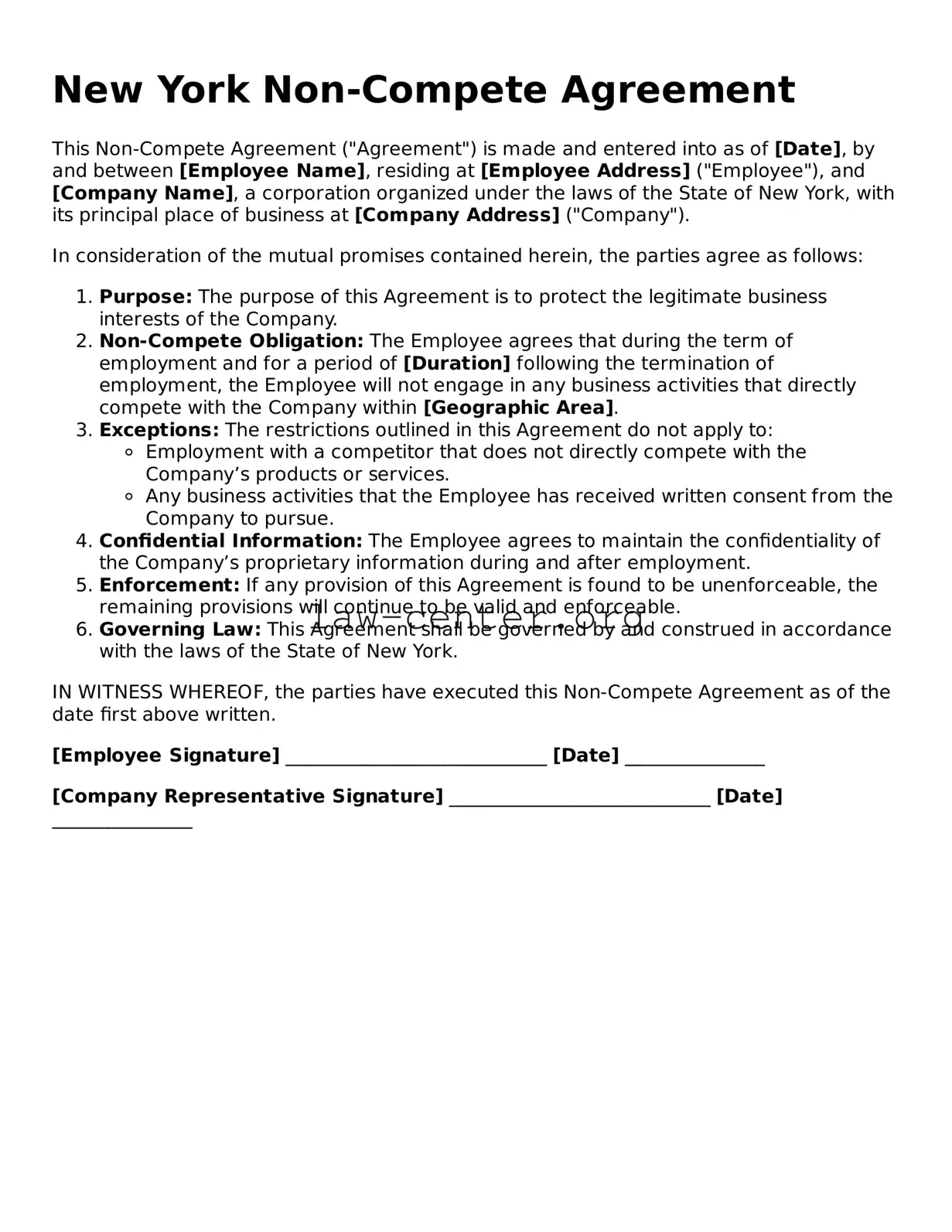 Attorney-Approved New York Non-compete Agreement Document