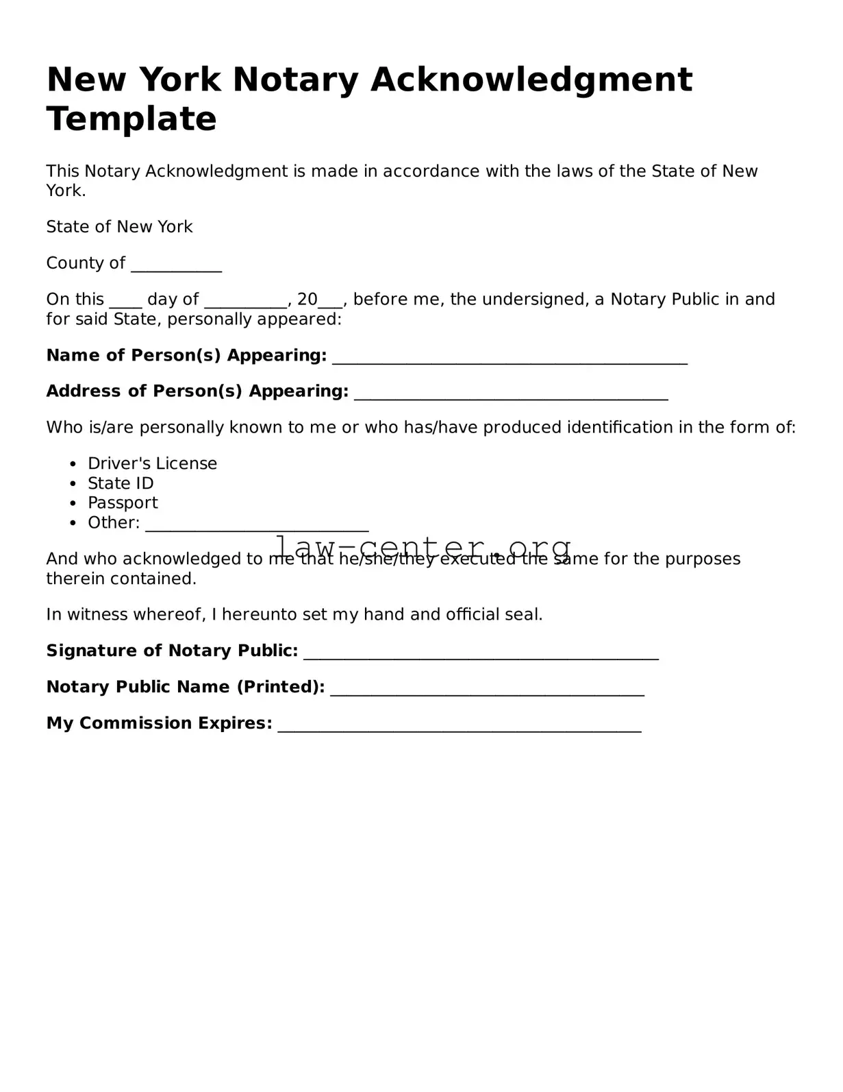 Attorney-Approved New York Notary Acknowledgement Document