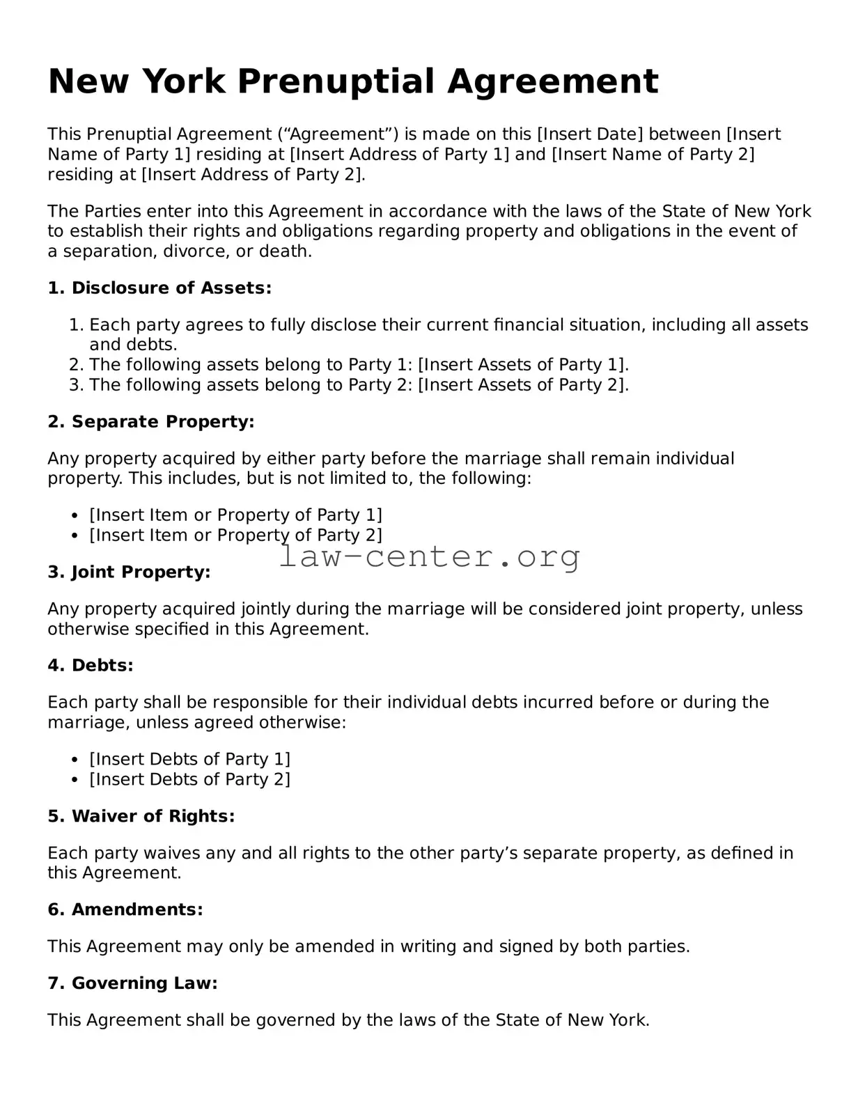 Attorney-Approved New York Prenuptial Agreement Document