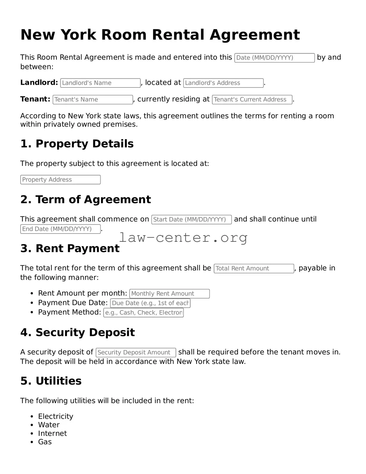 Attorney-Approved New York Room Rental Agreement Document