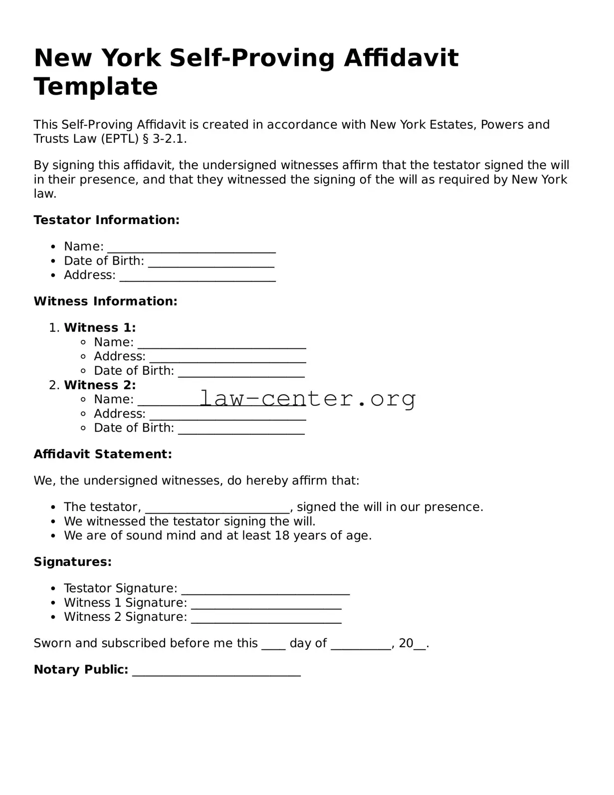 Attorney-Approved New York Self-Proving Affidavit Document