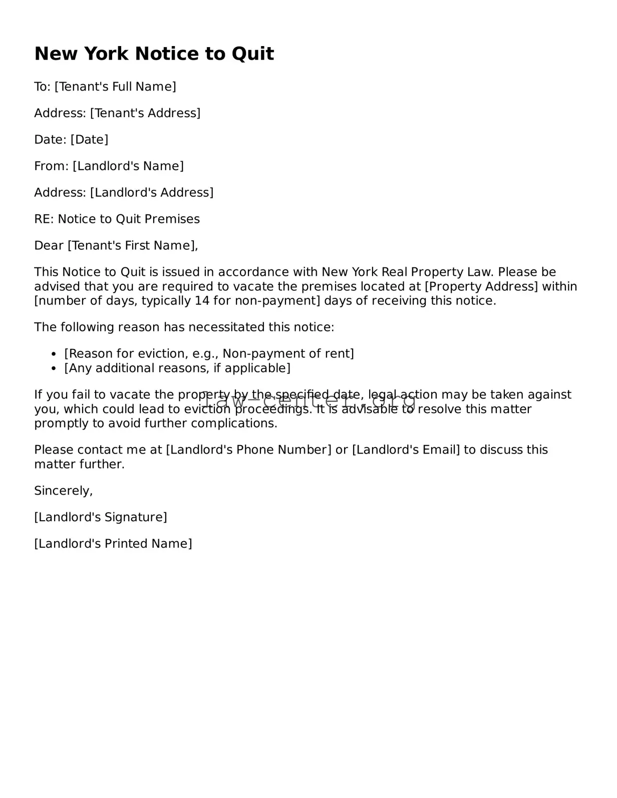 Attorney-Approved New York Notice to Quit Document