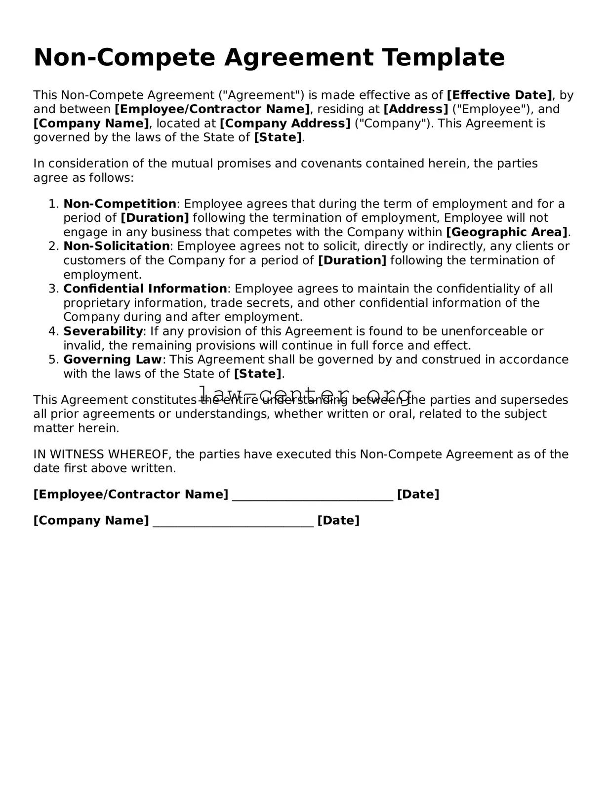 Free Non-compete Agreement Template