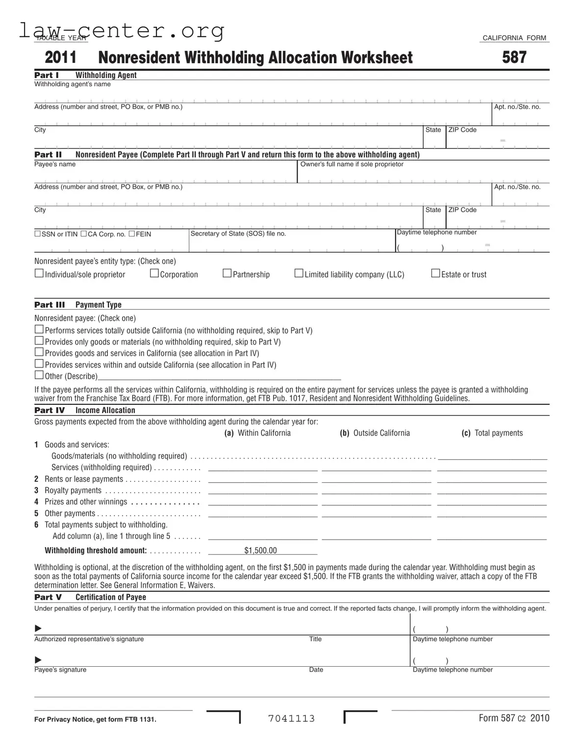 Get California 587 Form