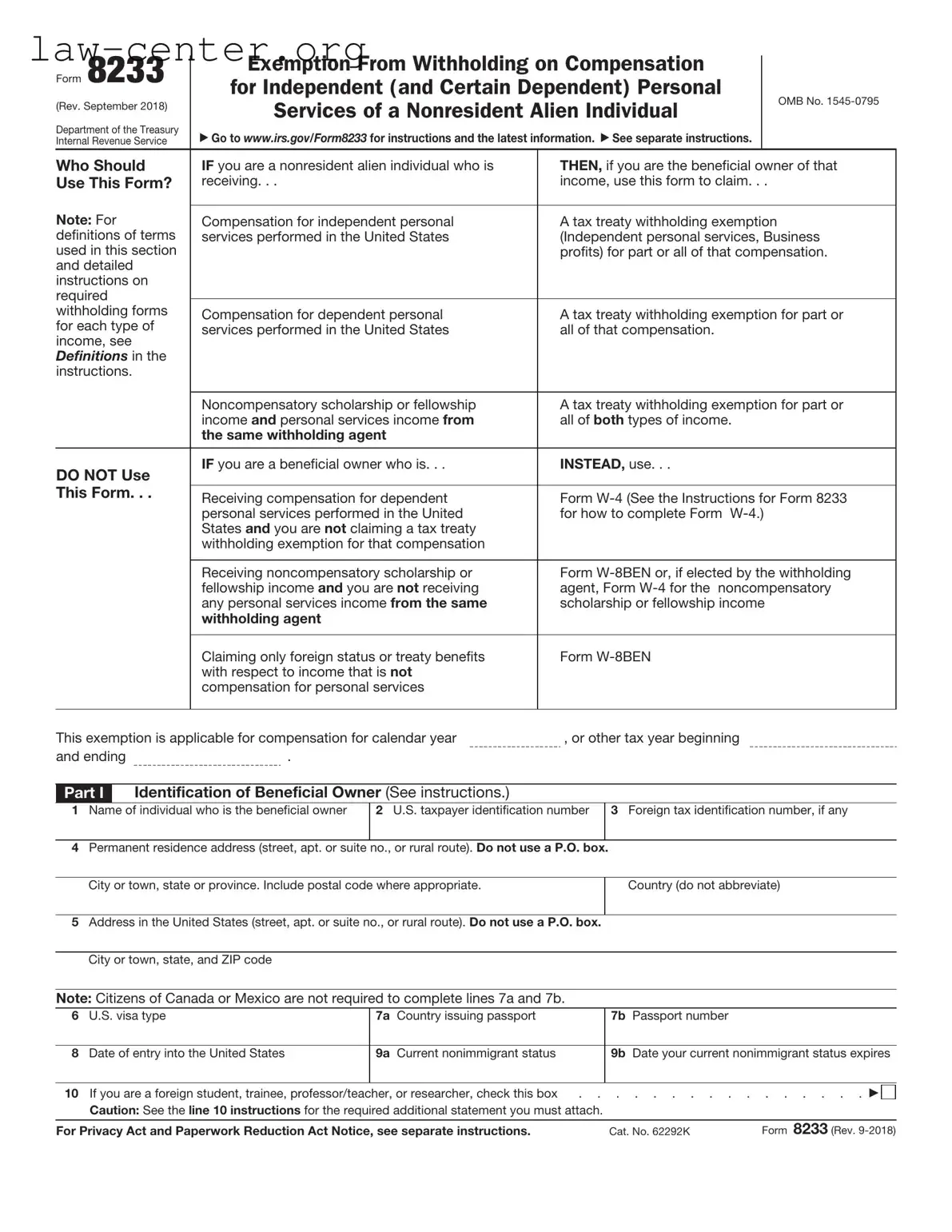 Get IRS 8233 Form