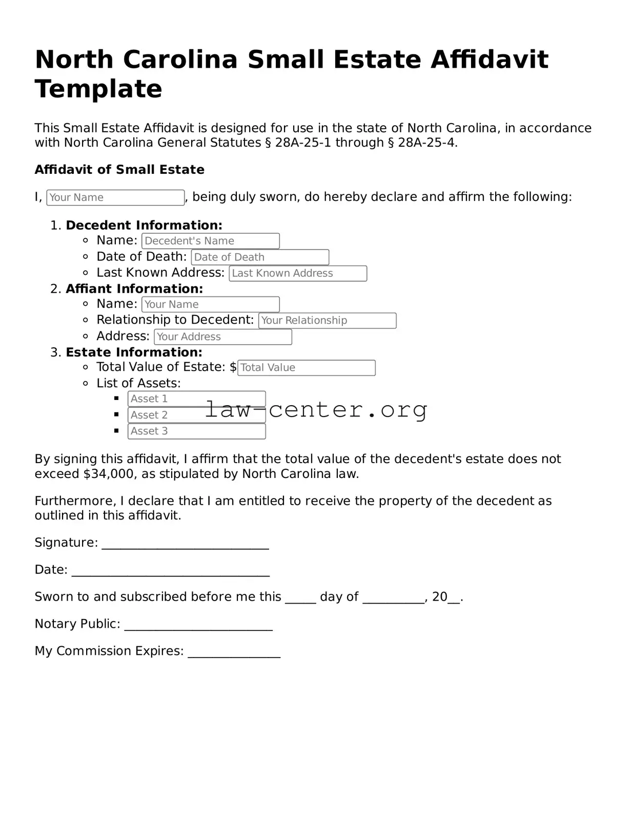 Attorney-Approved North Carolina Small Estate Affidavit Document