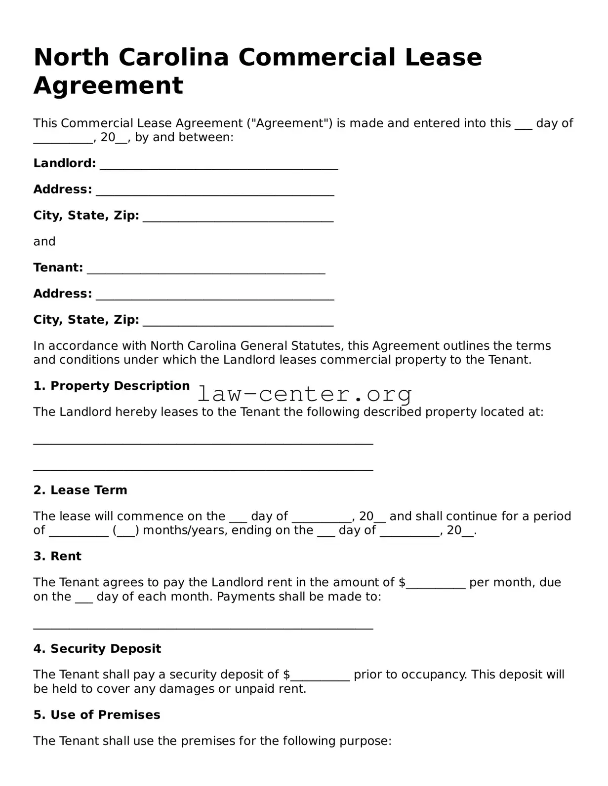 Attorney-Approved North Carolina Commercial Lease Agreement Document