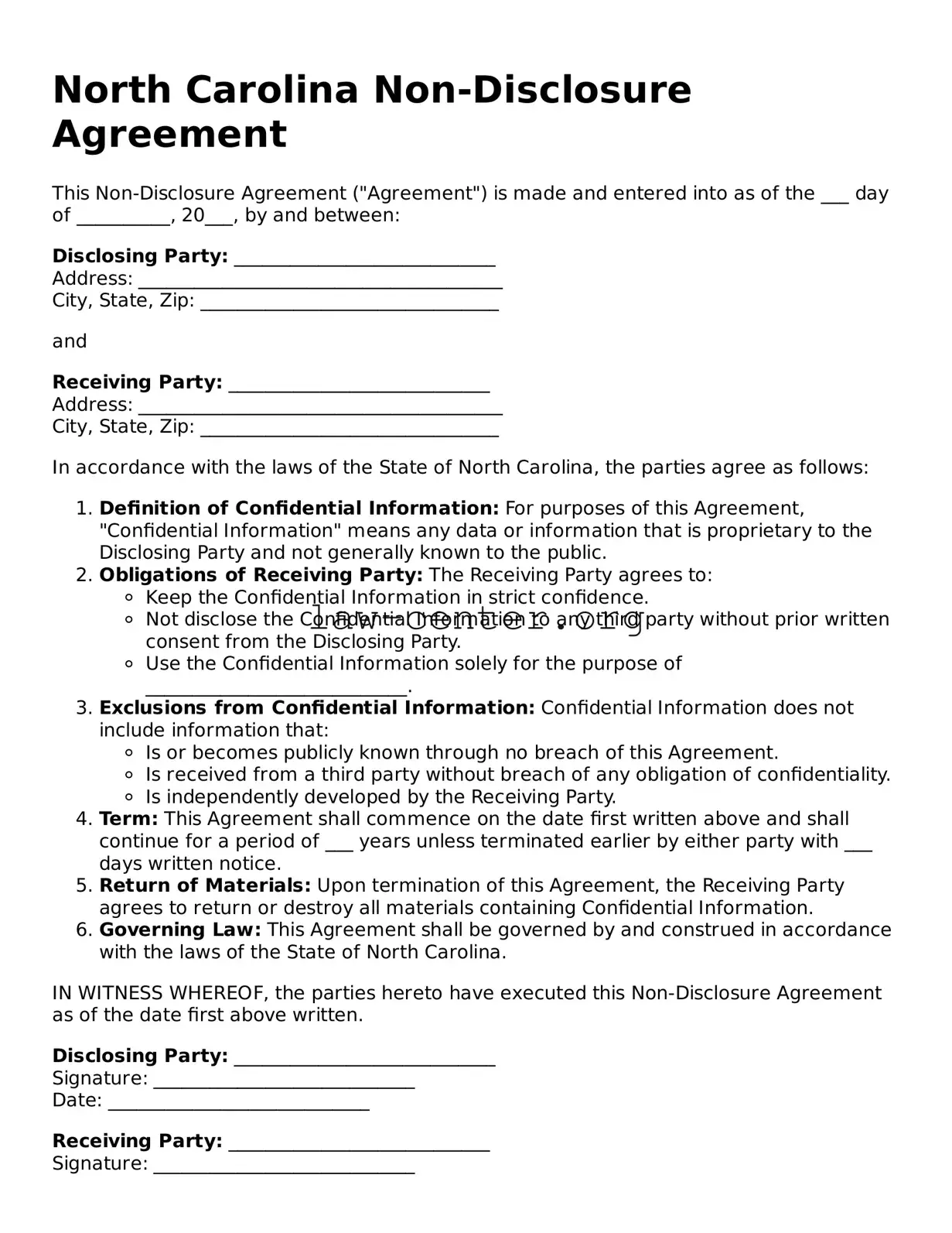Attorney-Approved North Carolina Non-disclosure Agreement Document