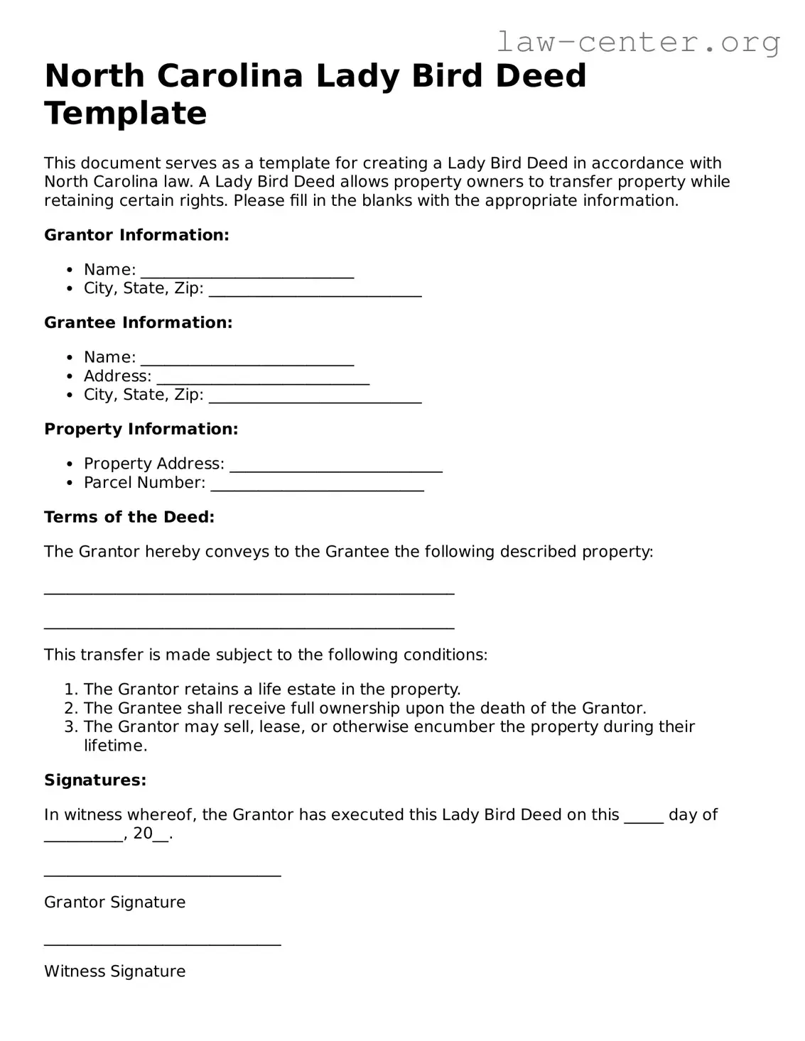 Attorney-Approved North Carolina Lady Bird Deed Document