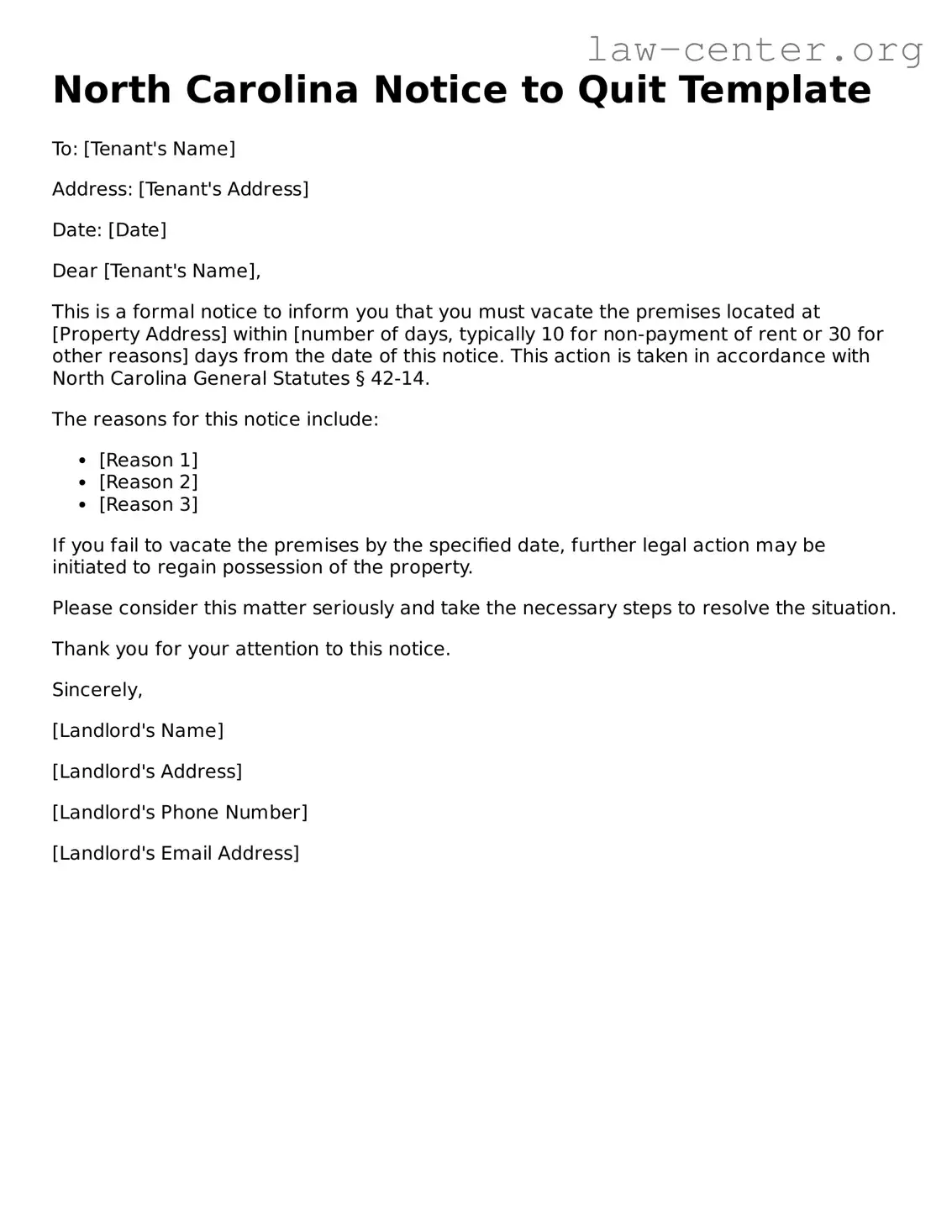 Attorney-Approved North Carolina Notice to Quit Document