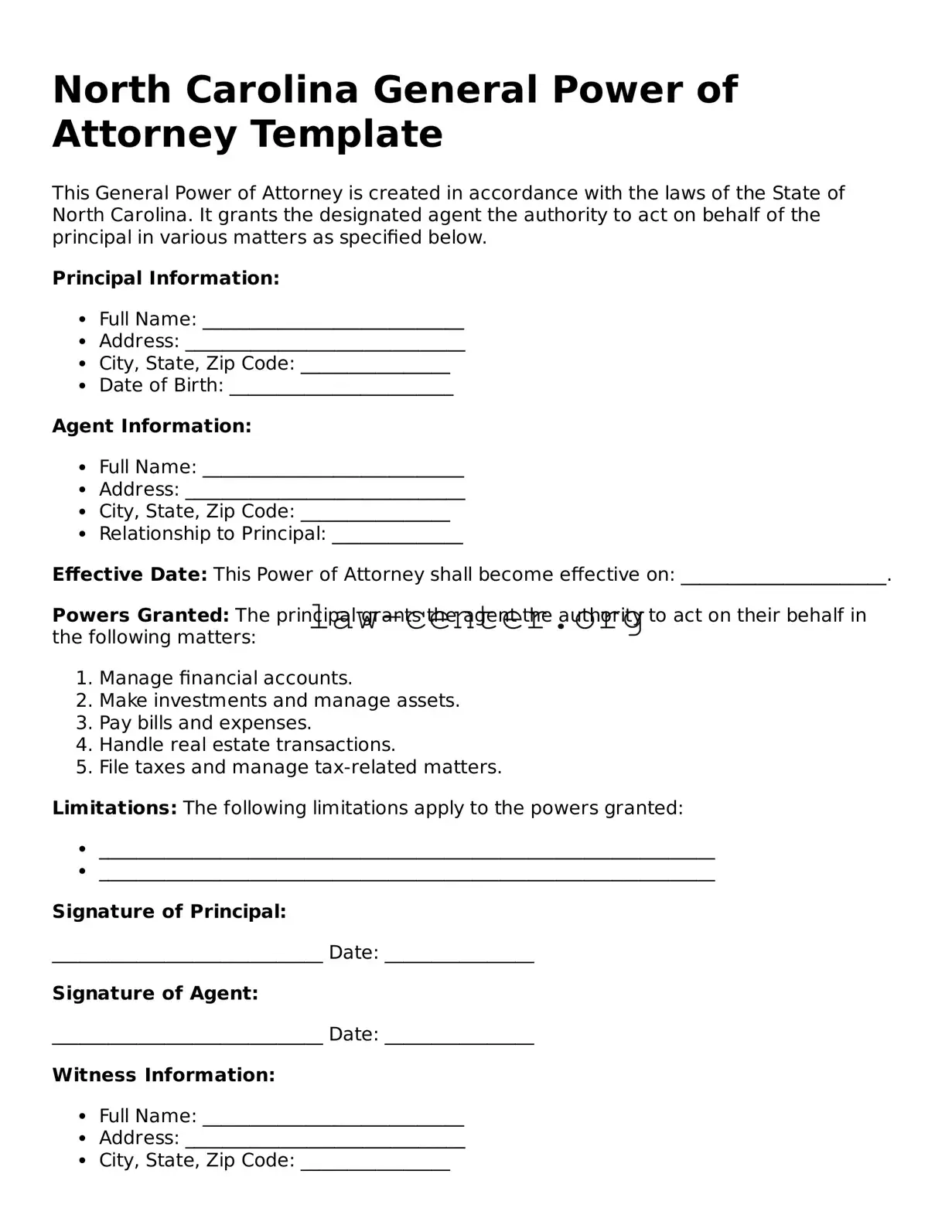 Attorney-Approved North Carolina General Power of Attorney Document