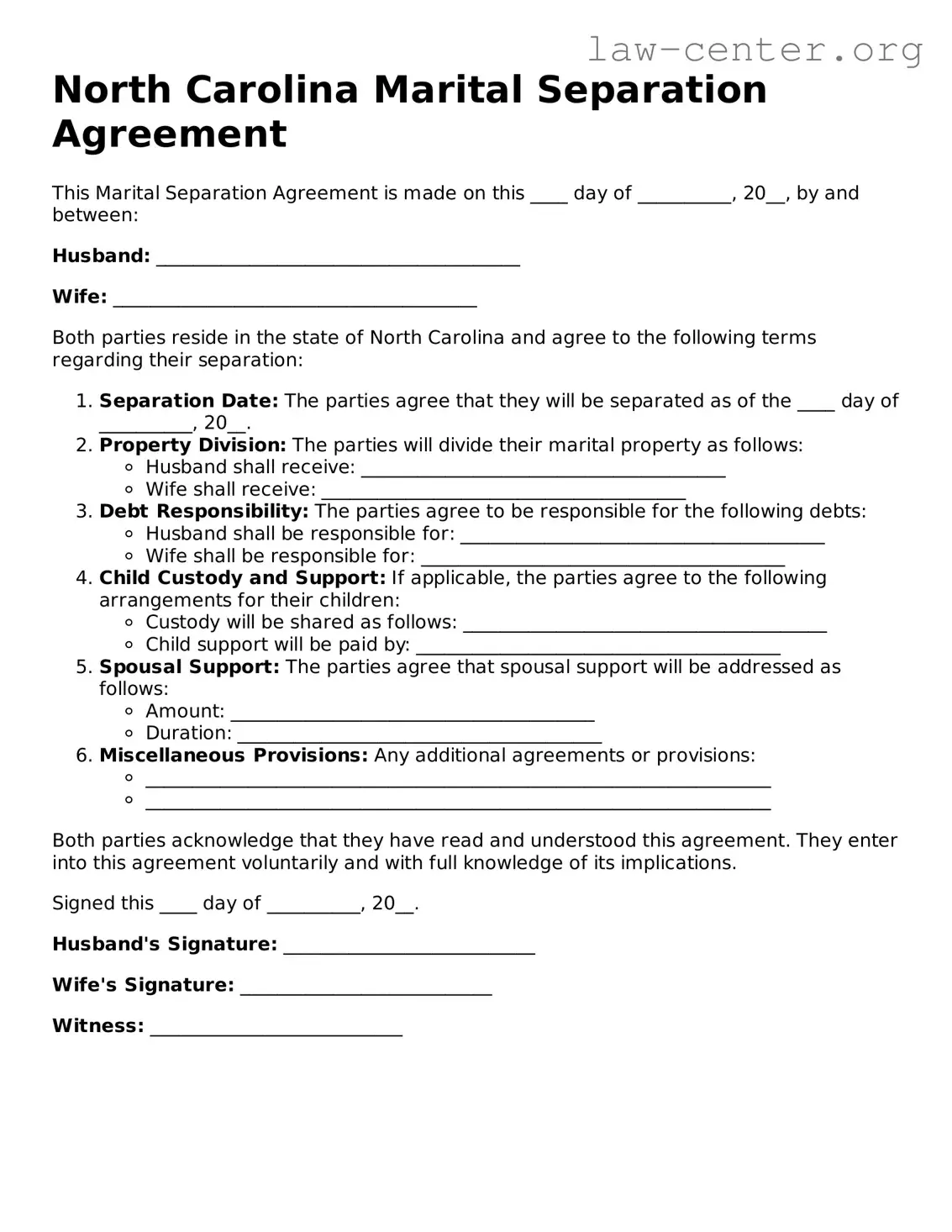 Attorney-Approved North Carolina Marital Separation Agreement Document