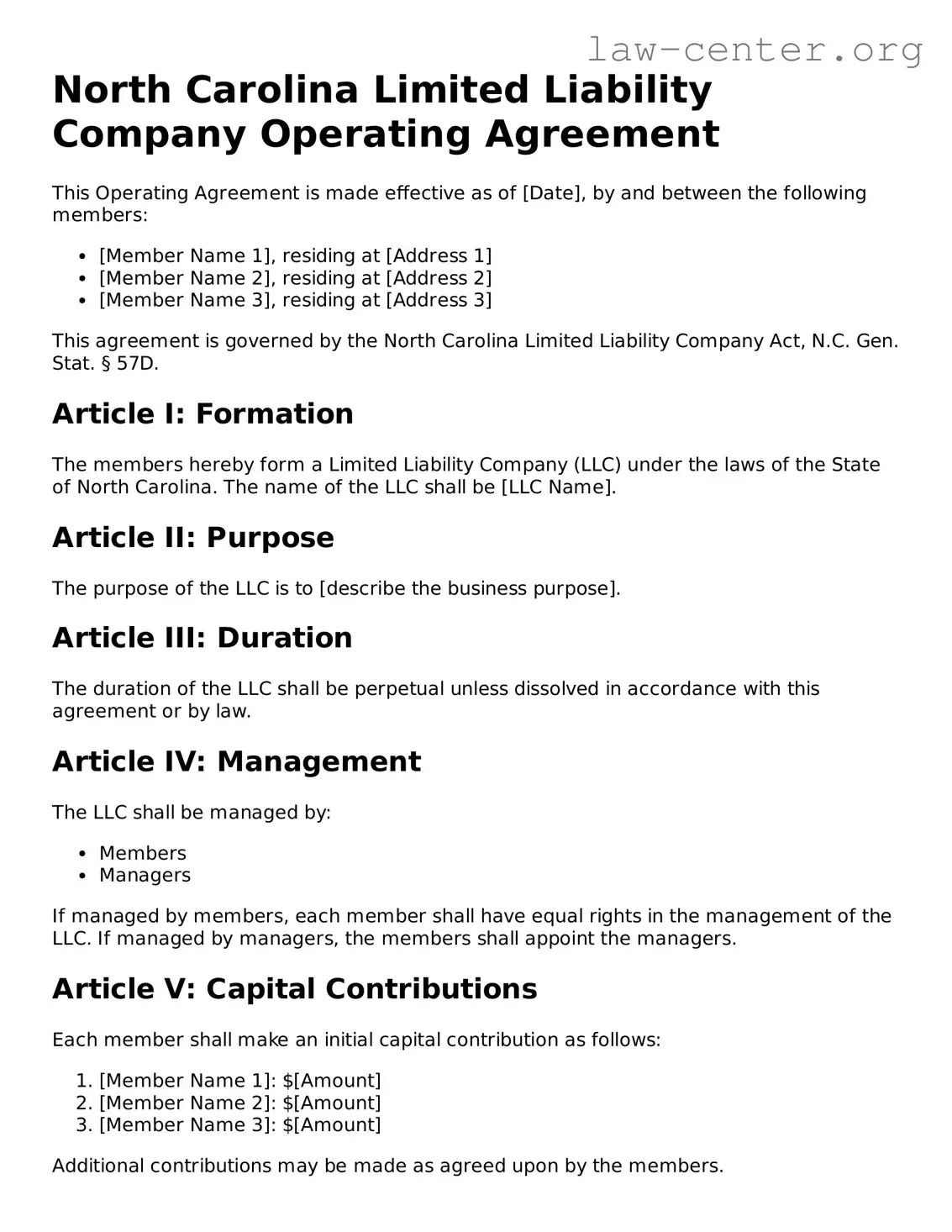 Attorney-Approved North Carolina Operating Agreement Document