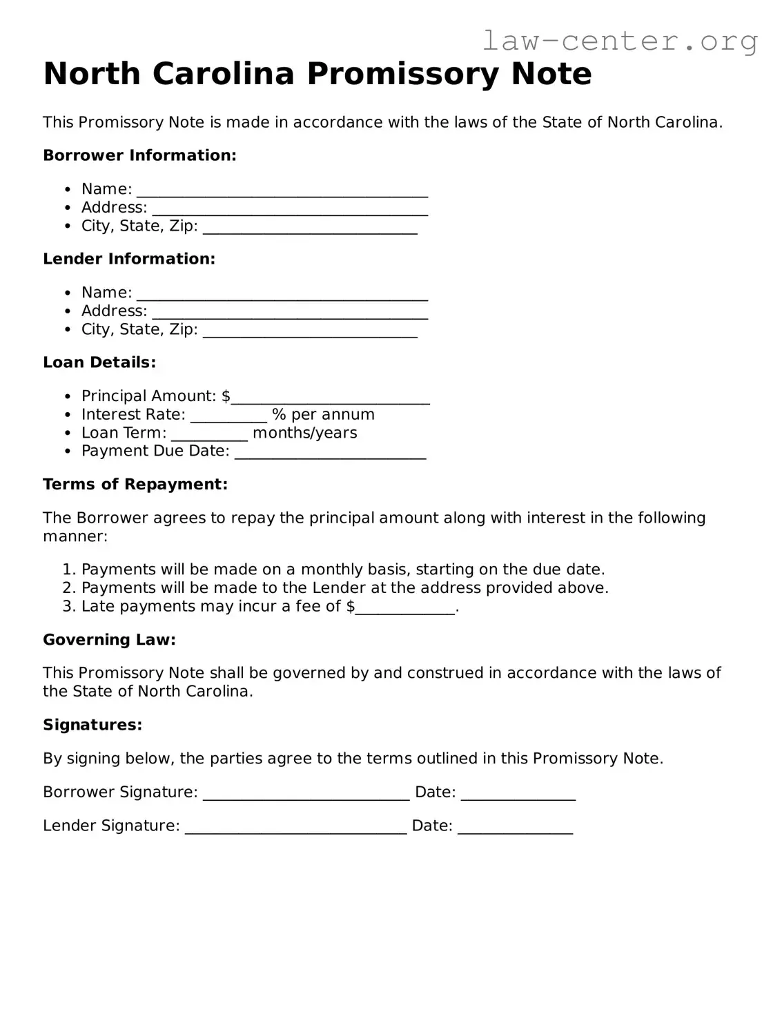 Attorney-Approved North Carolina Promissory Note Document