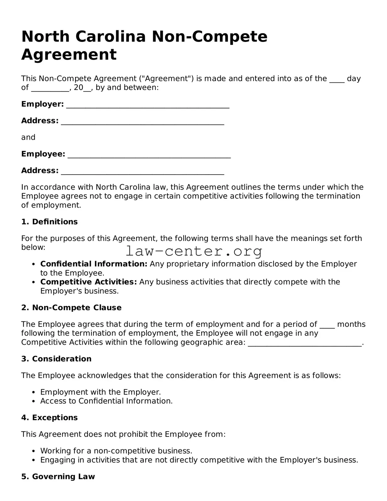 Attorney-Approved North Carolina Non-compete Agreement Document
