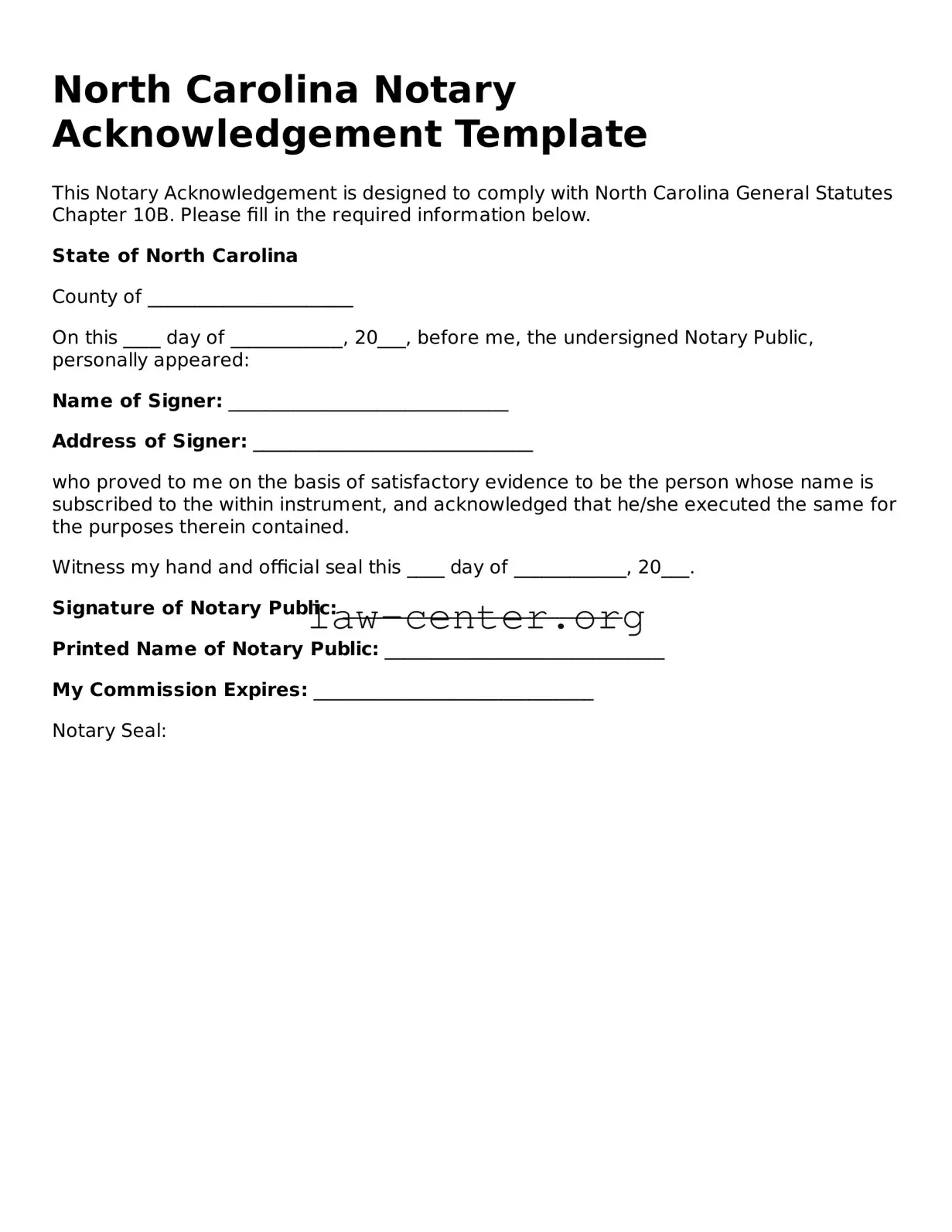 Attorney-Approved North Carolina Notary Acknowledgement Document