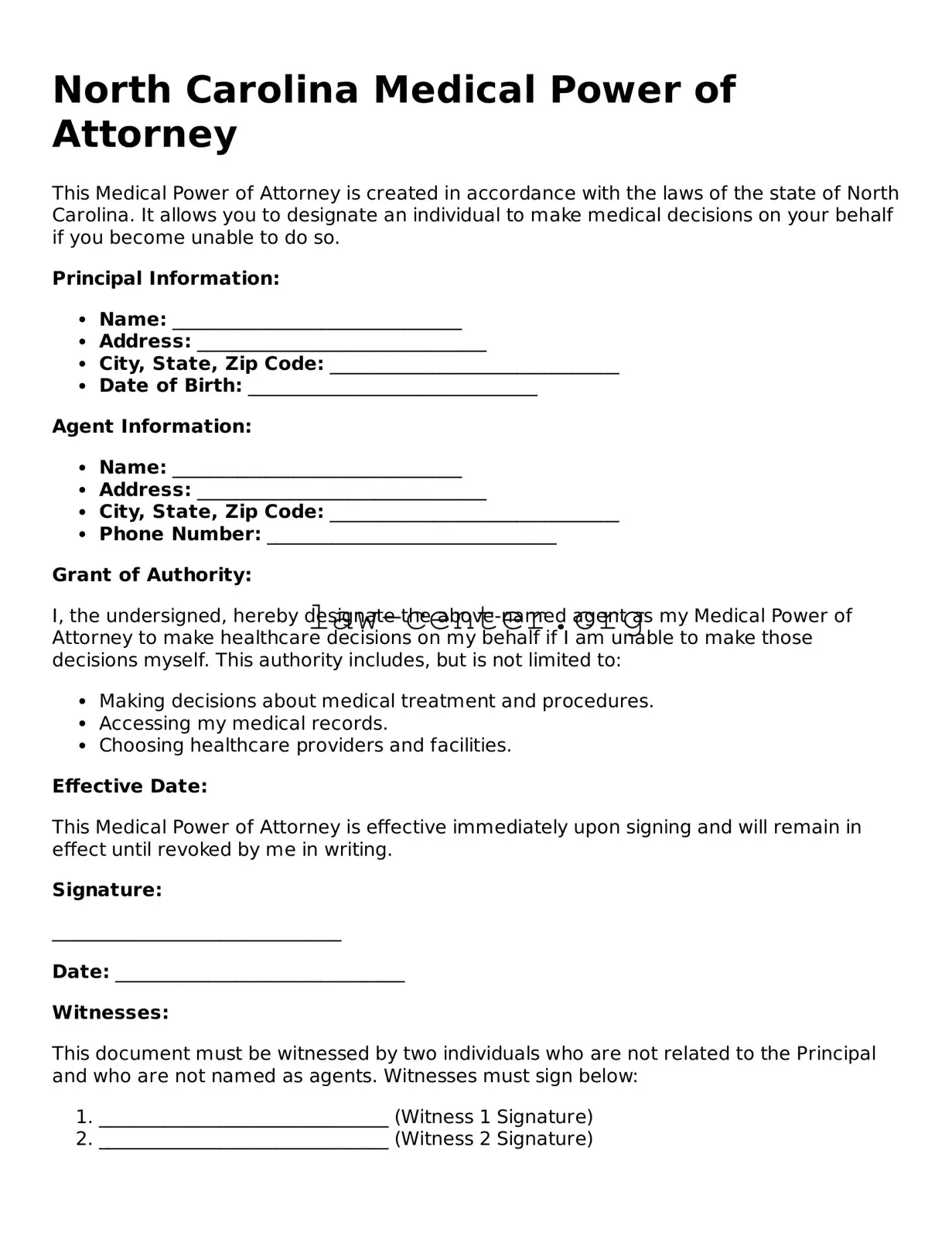 Attorney-Approved North Carolina Medical Power of Attorney Document