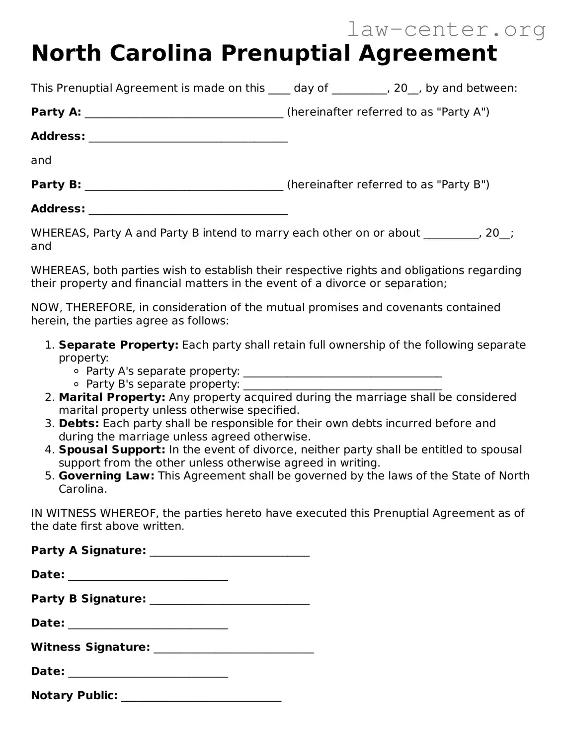 Attorney-Approved North Carolina Prenuptial Agreement Document