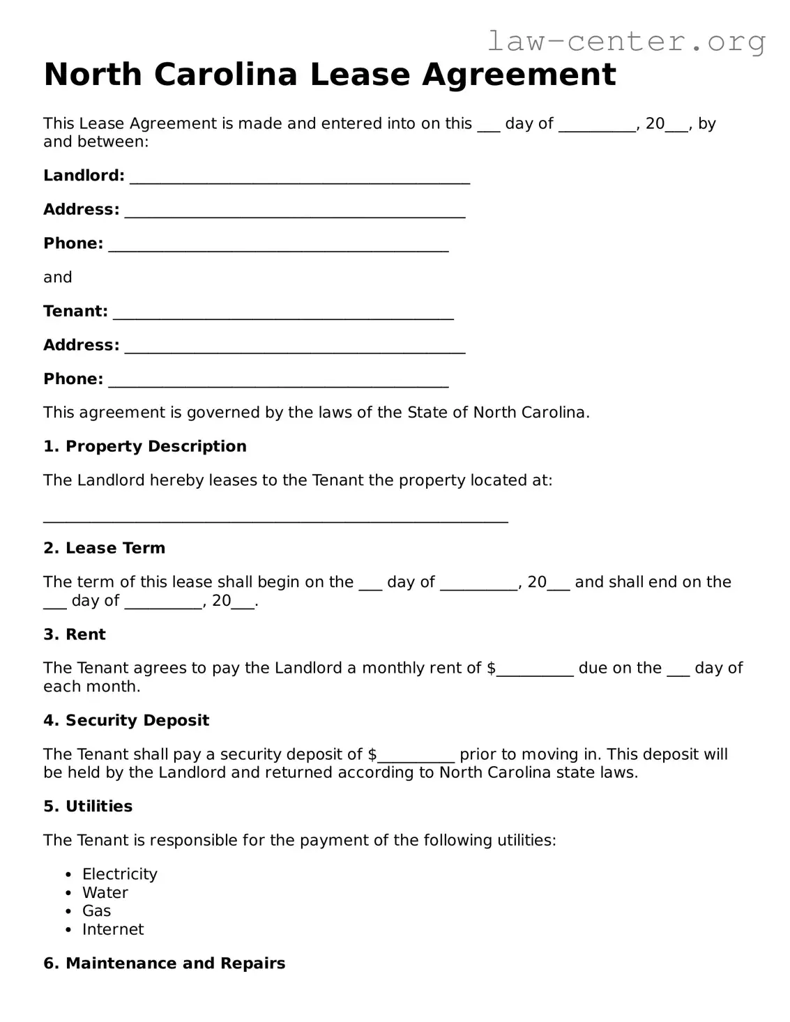 Attorney-Approved North Carolina Lease Agreement Document