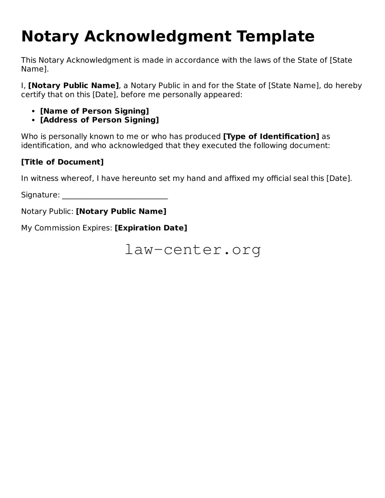 Free Notary Acknowledgement Template