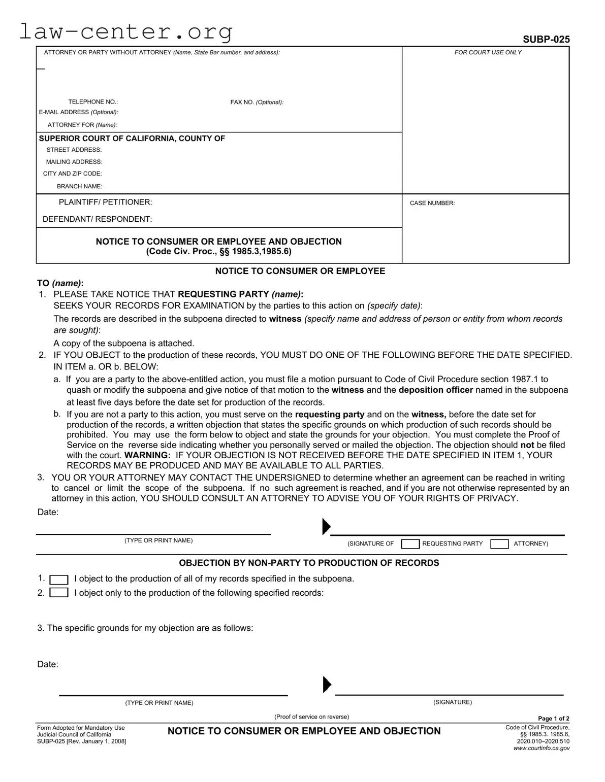 Get California Notice Consumer Form