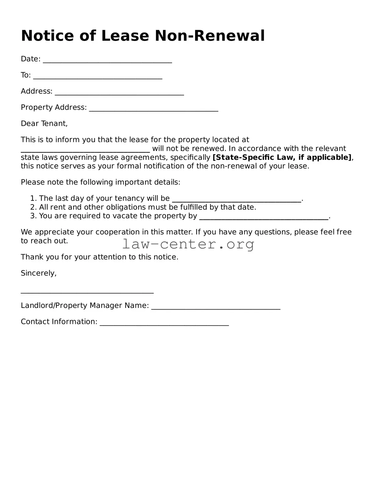 Free Notice of Lease Non-Renewal Template